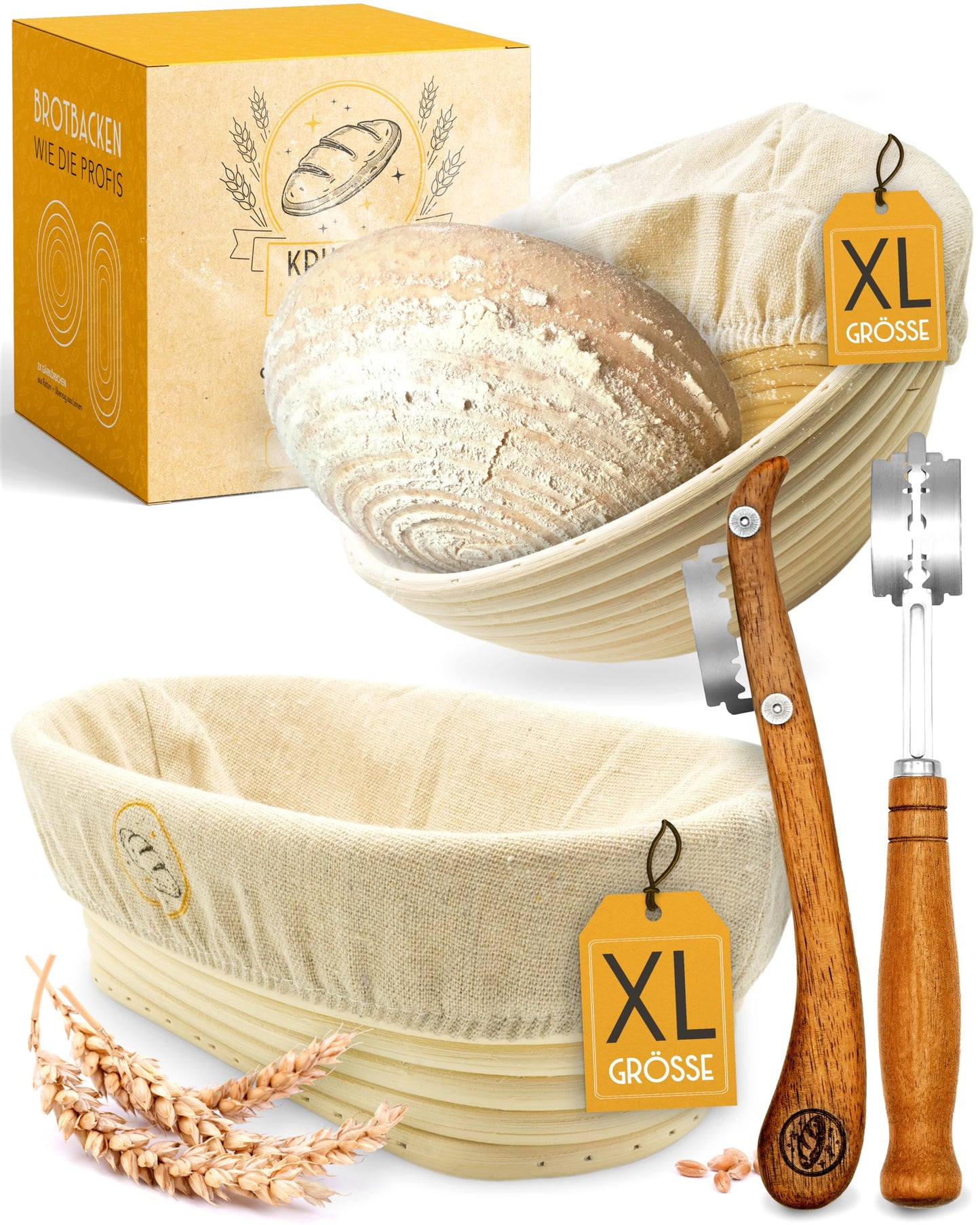 Gärkörbchen & Bäckermesser-Set, 35 cm x 14 cm x 7 cm