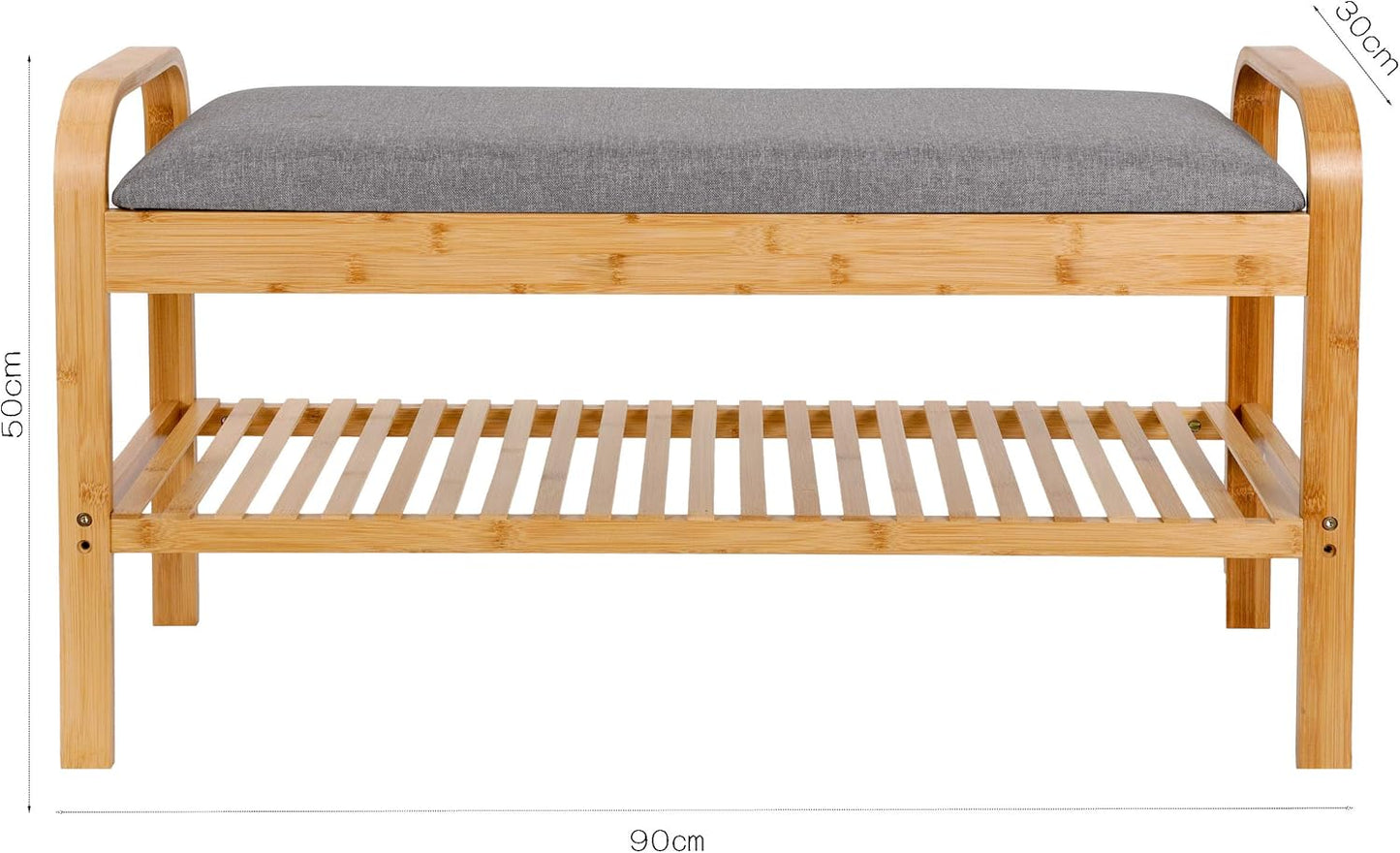 Schuhregal mit Sitzbank aus Bambus (2 Etagen), 2 Etagen (90 x 50 x 30 cm)