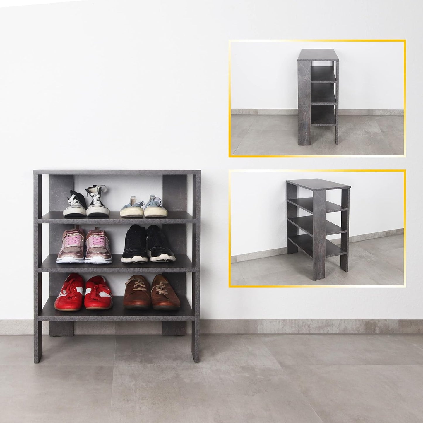 Schuhregal mit 3 Ebenen, Betongrau