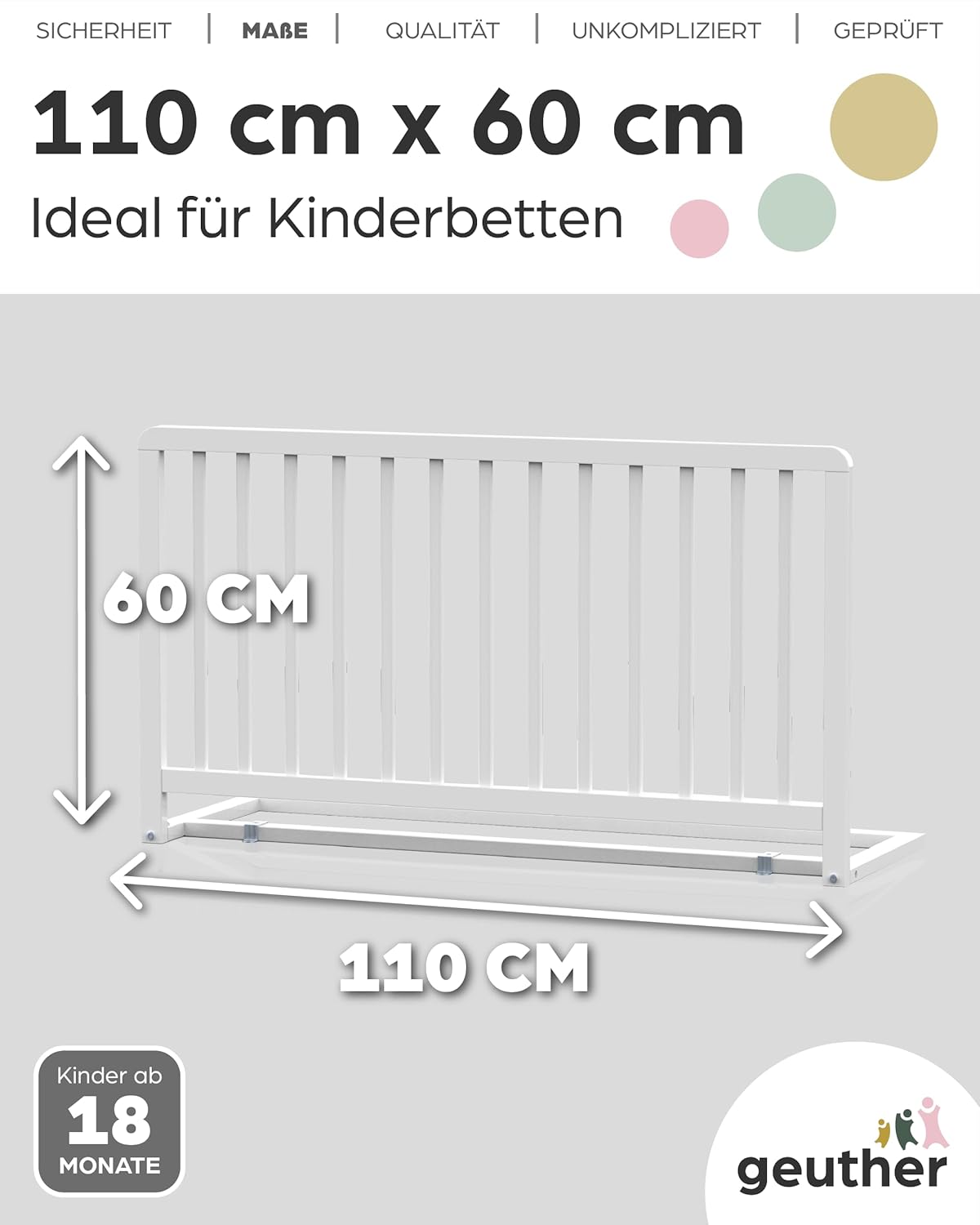 Bettschutzgitter für Kinder, extra hoch, 110 cm - Extra hoch: 60 cm