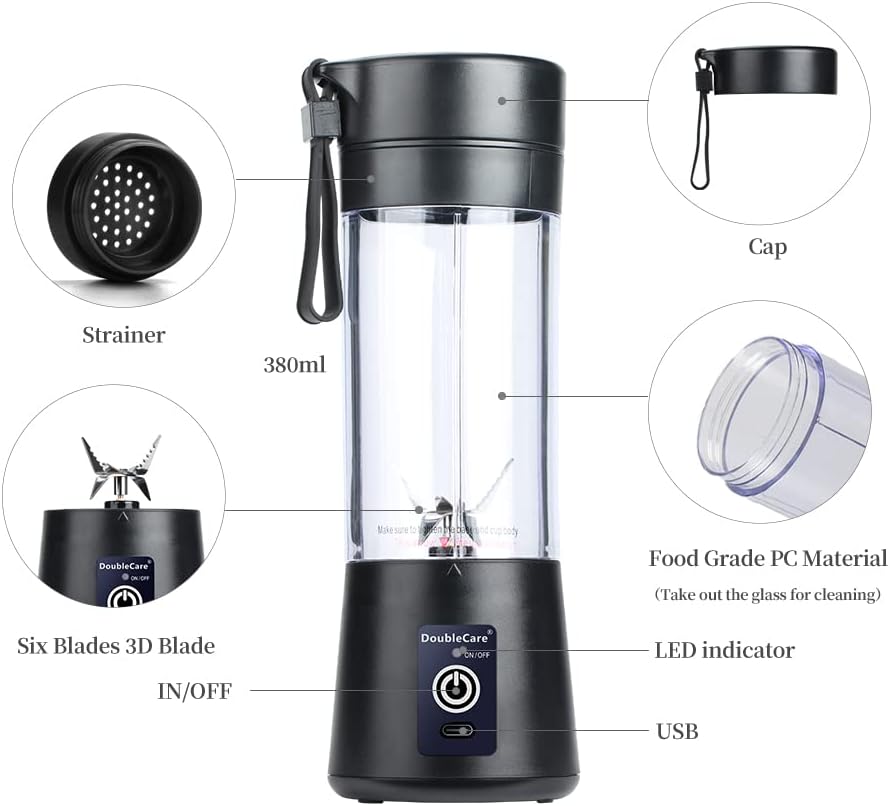 Tragbarer USB-Mixer für Shakes und Smoothies, Schwarz