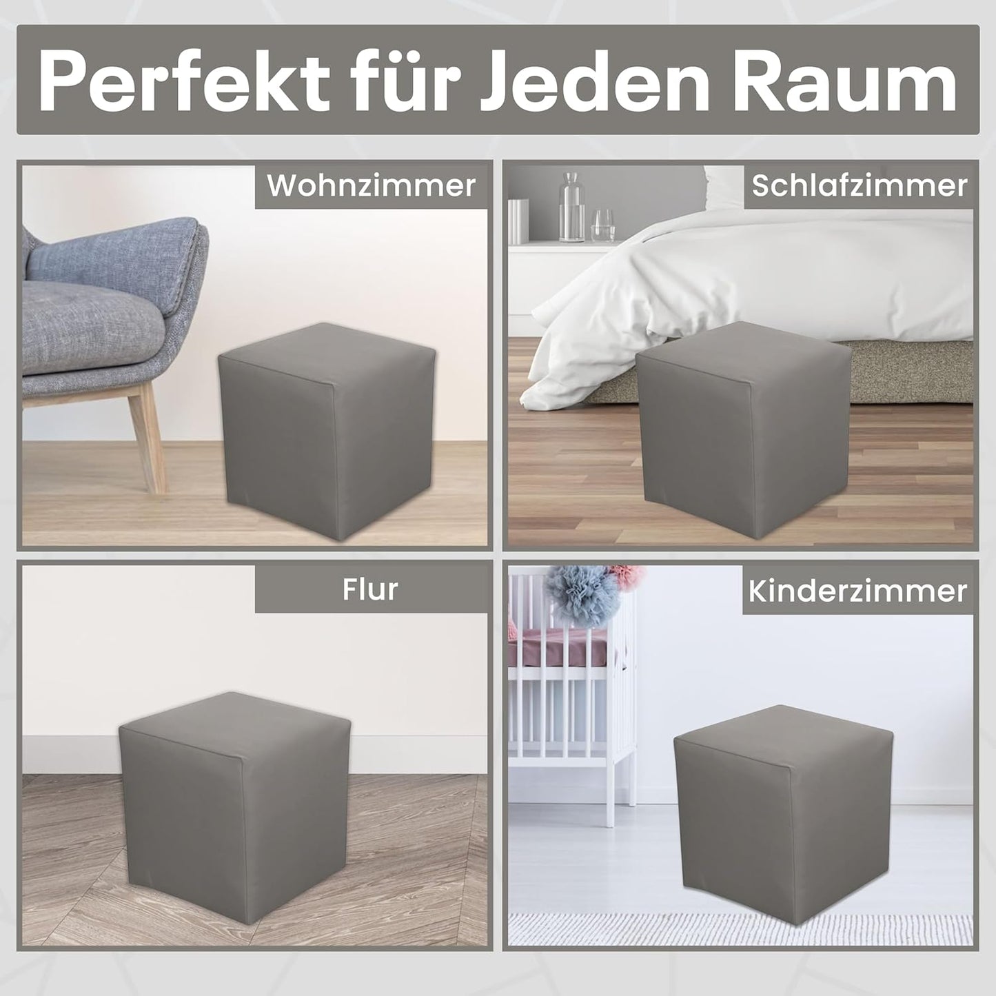 Gepolsterter Sitzwürfel, Grau