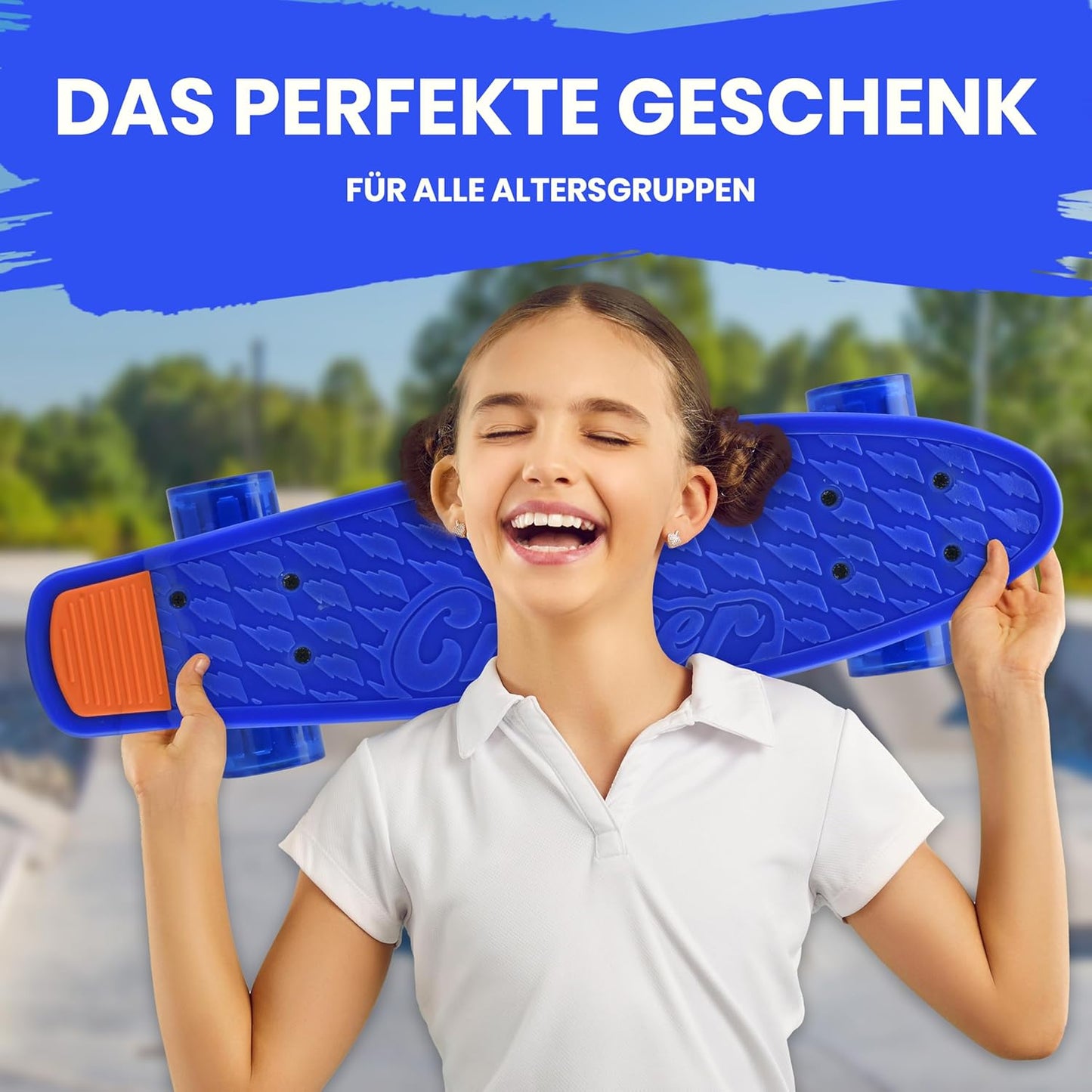 Mini Skateboard mit LED-Rollen für Kinder, Blau
