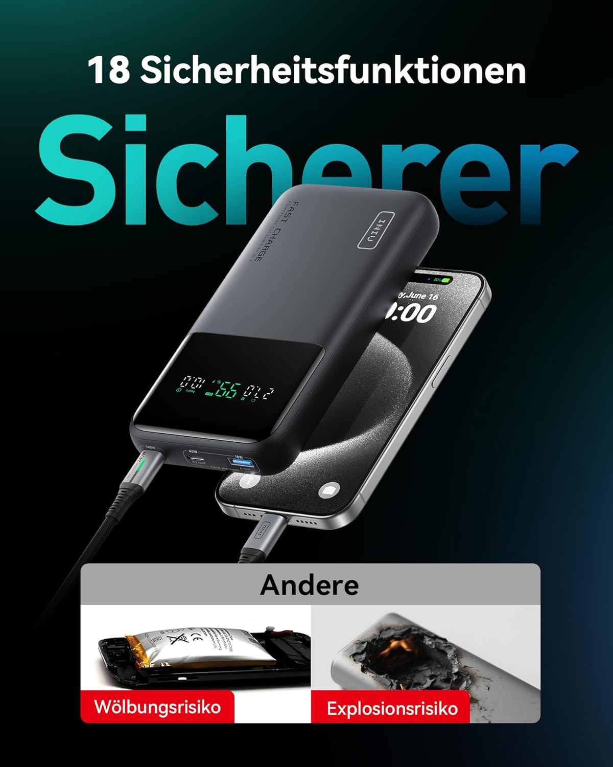 Laptop Powerbank, Klassische Grösse Schwarz