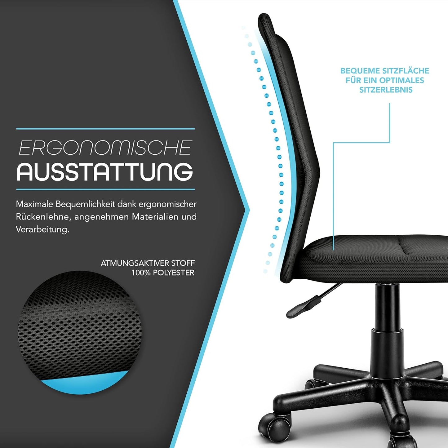 Schreibtischstuhl, Ohne Armlehnen, Schwarz