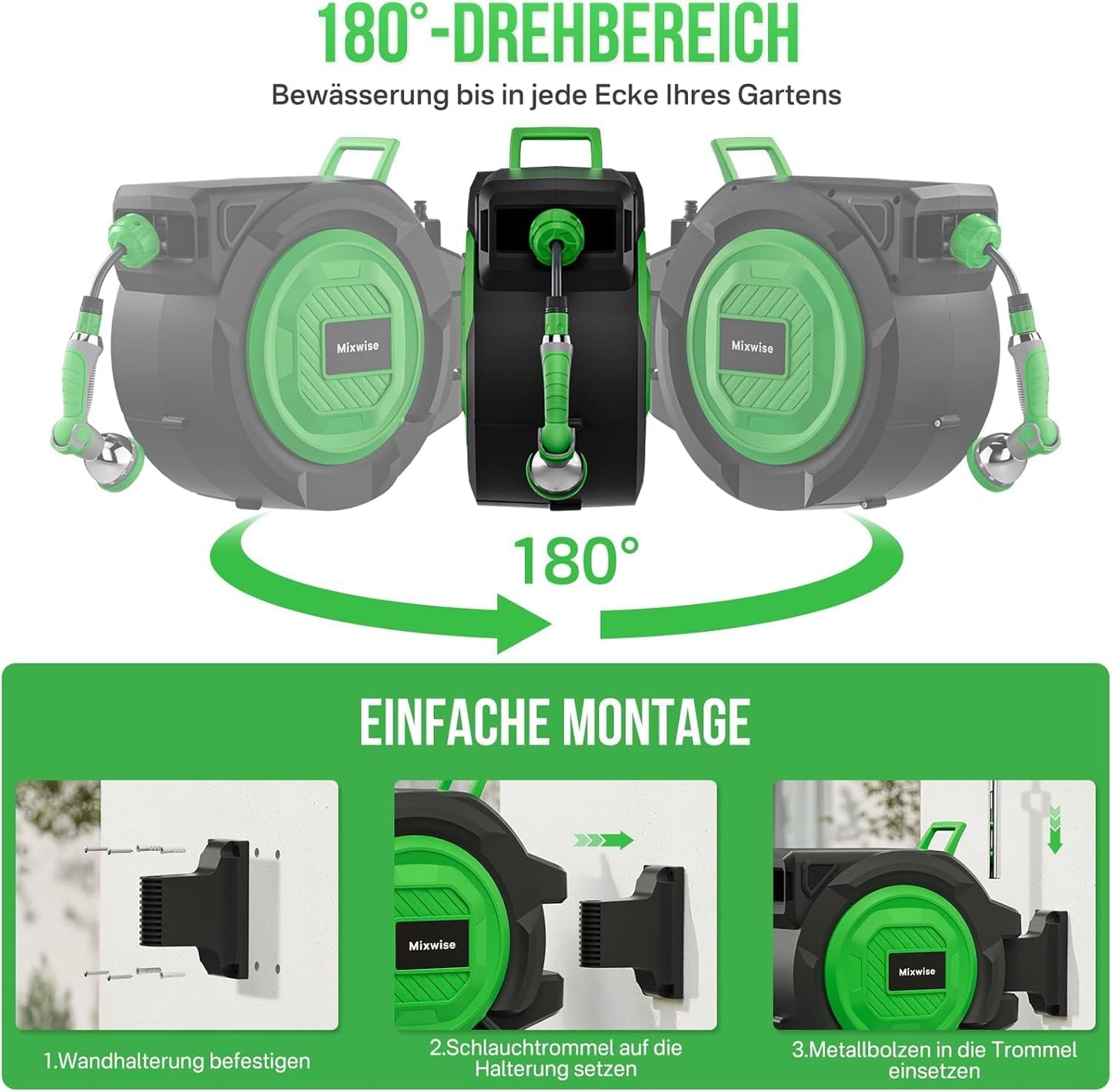 Wand-Schlauchbox RollUp, Green