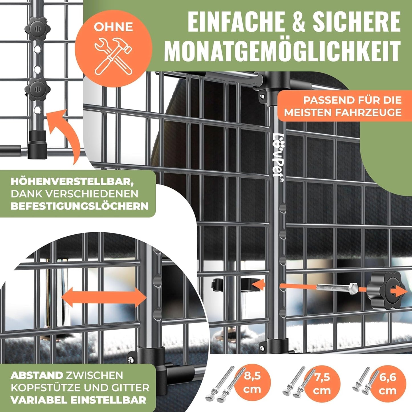 Hundegitter für Auto-Kofferraum, verstellbar, Anthrazit