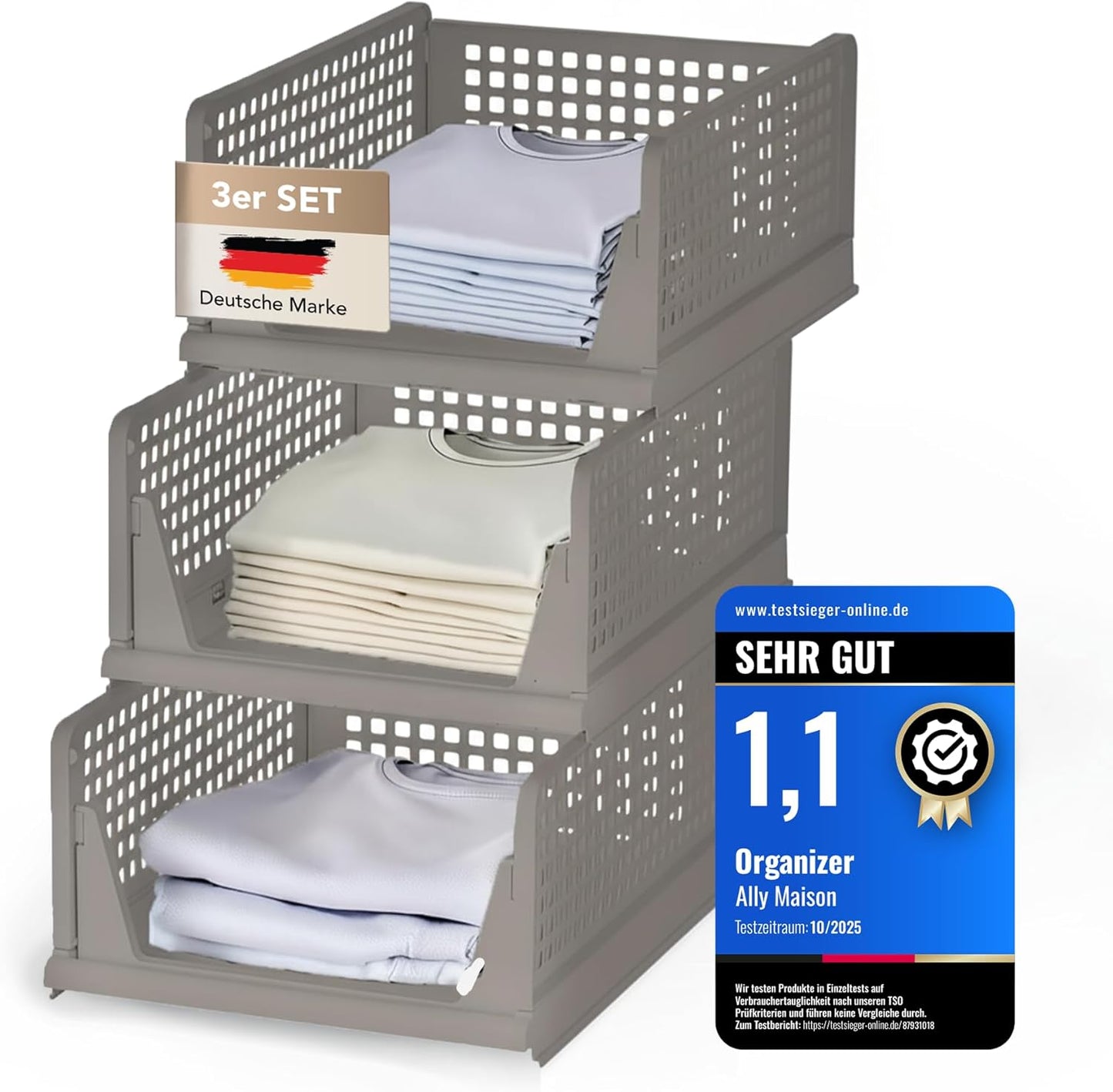3er-Set Schrank-Organizer, Beige