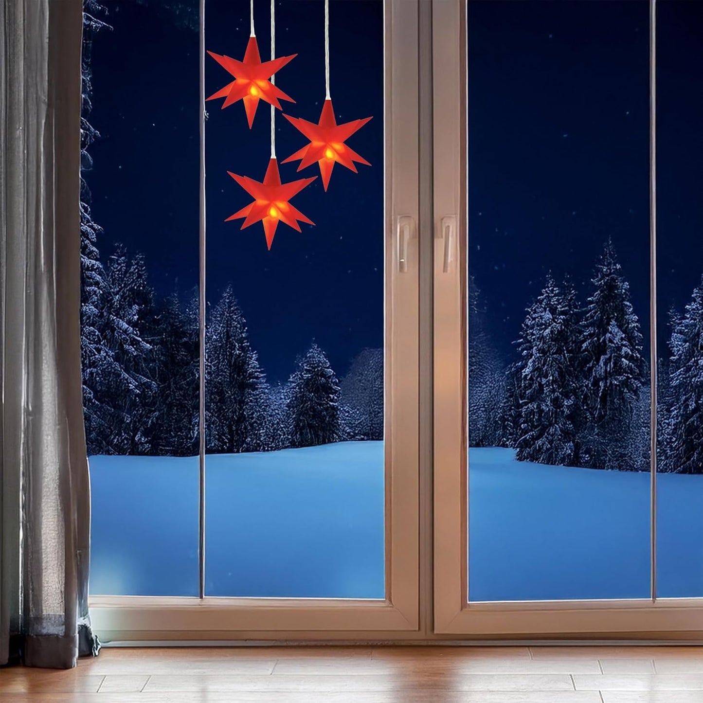3D Weihnachtsstern Set mit Timer, Rot 3er