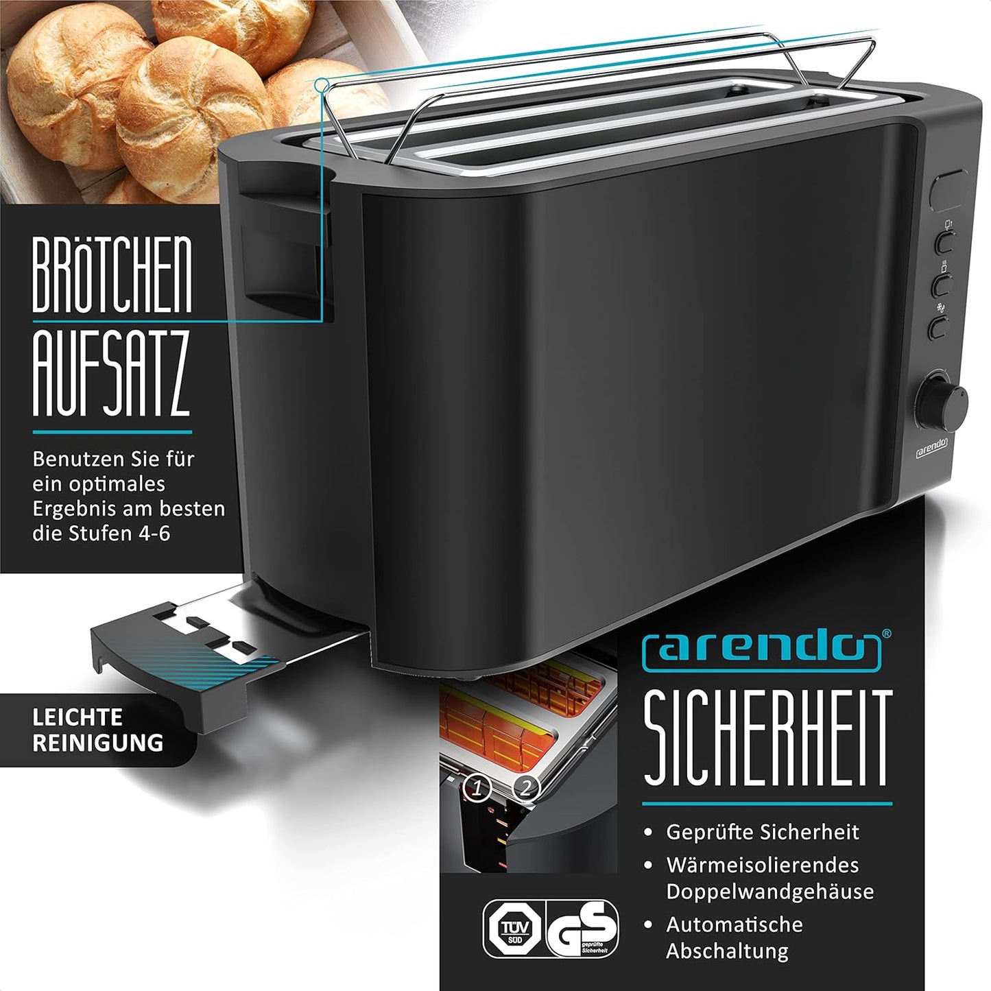 Frühstücks Set - Wasserkocher ELEGANT, Toaster FRUKOST, Eierkocher SIXCOOK, B: Schwarz
