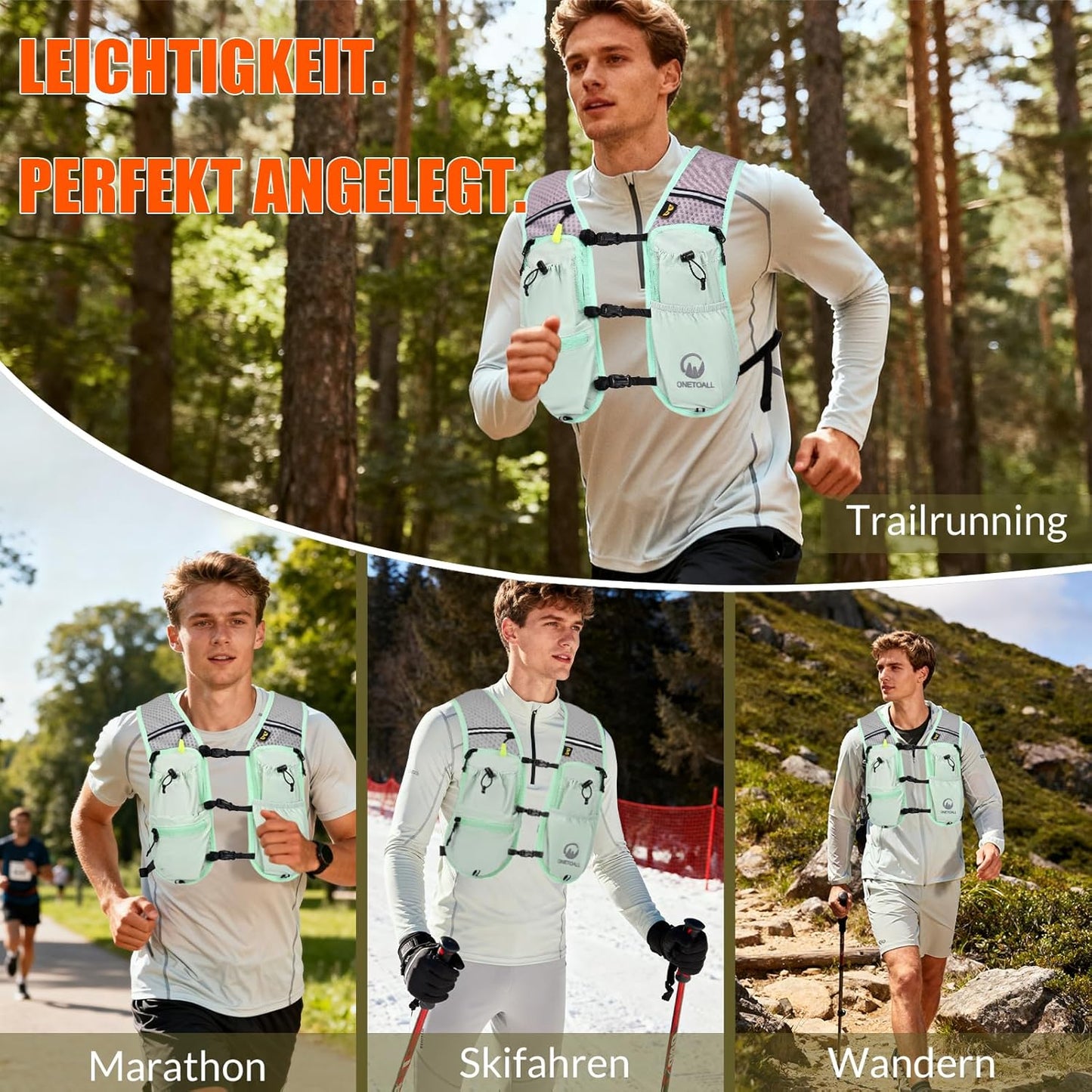 Laufweste mit Trinkblase und Flasche, Grün mit eine 500ml Trinkflasche + eine 2L Trinkblase