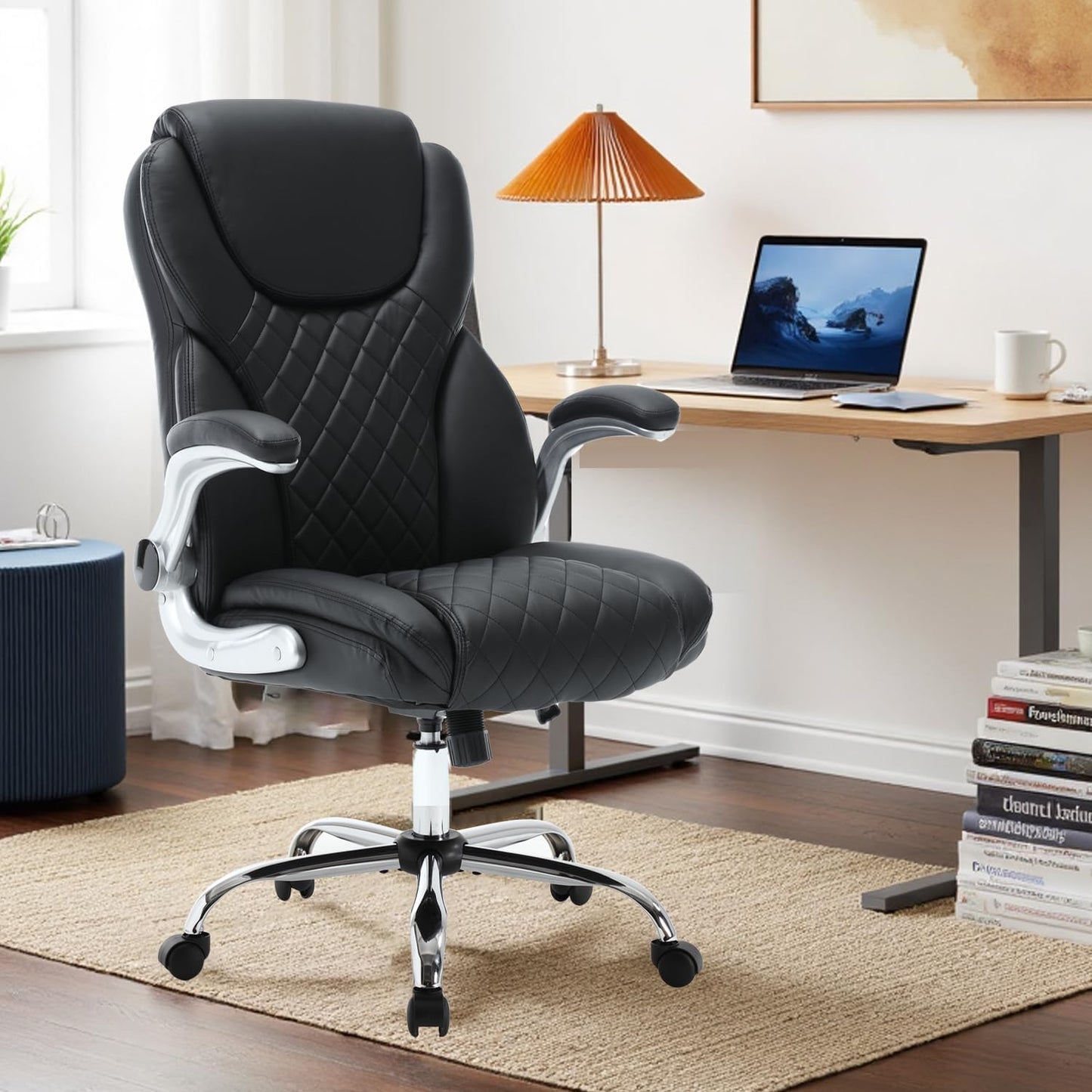 Ergonomischer Bürostuhl mit Lendenwirbelstütze, Dunkelschwarz Klassisch