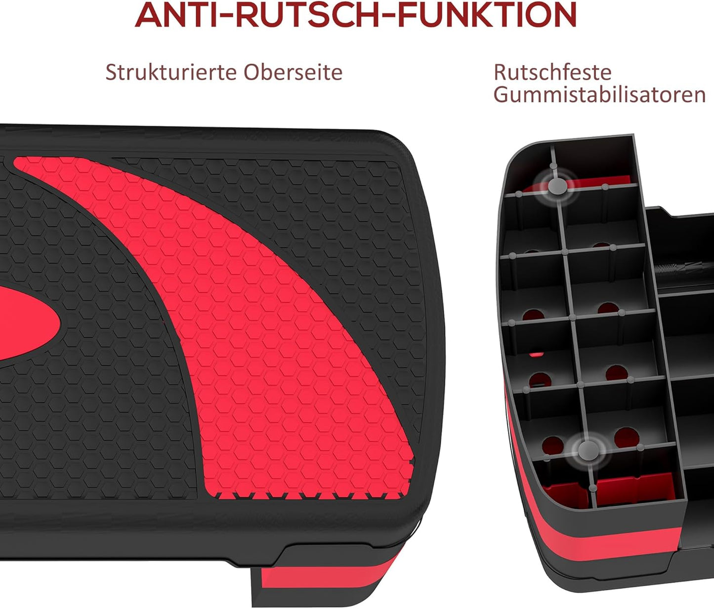 Höhenverstellbares Steppbrett, Schwarz+Rot