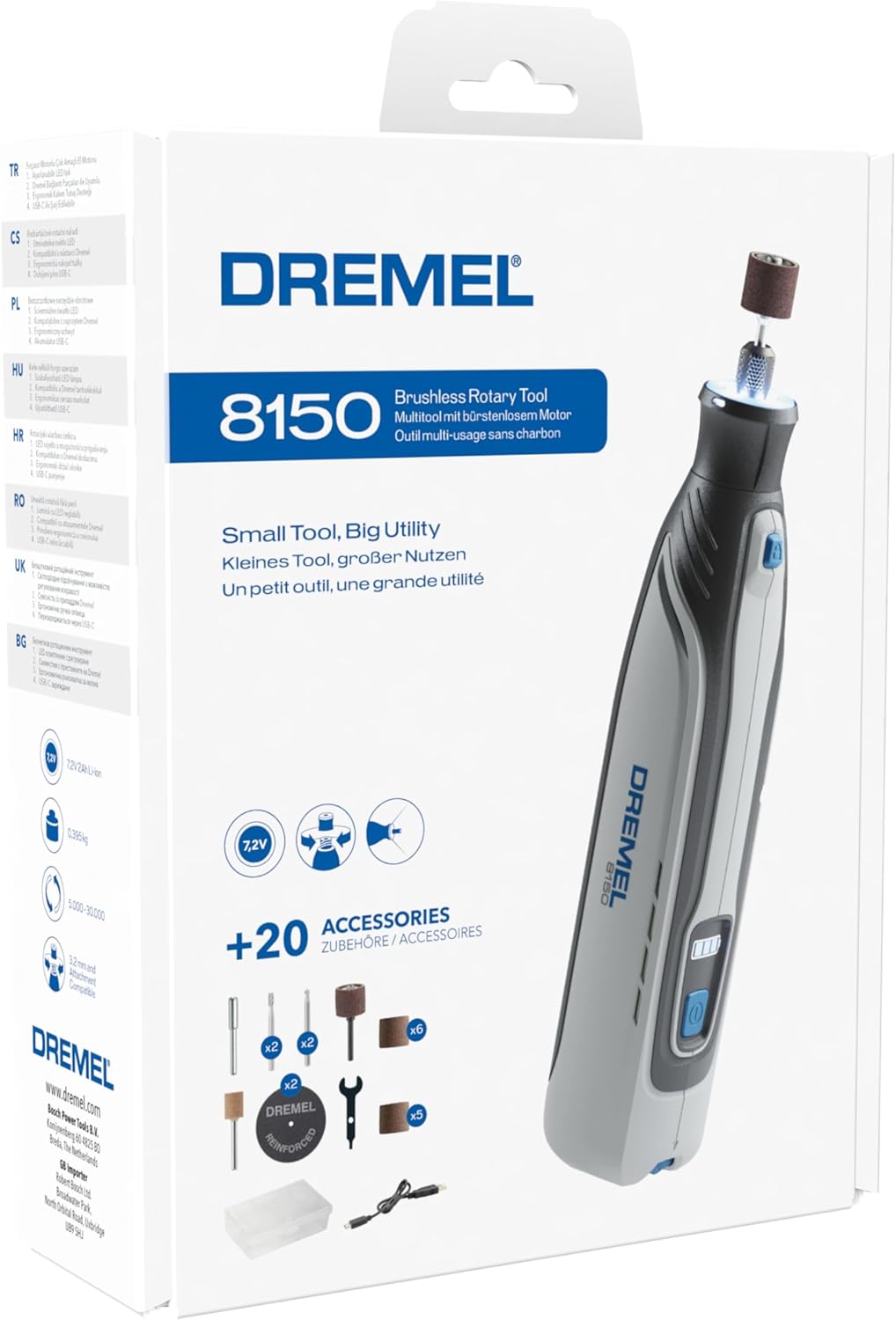 Bürstenloses 8150 Akku-Multitool-Set mit 20 Zubehörteile, Dremel 8150 Bürstenloses Akku-Multitool-Set