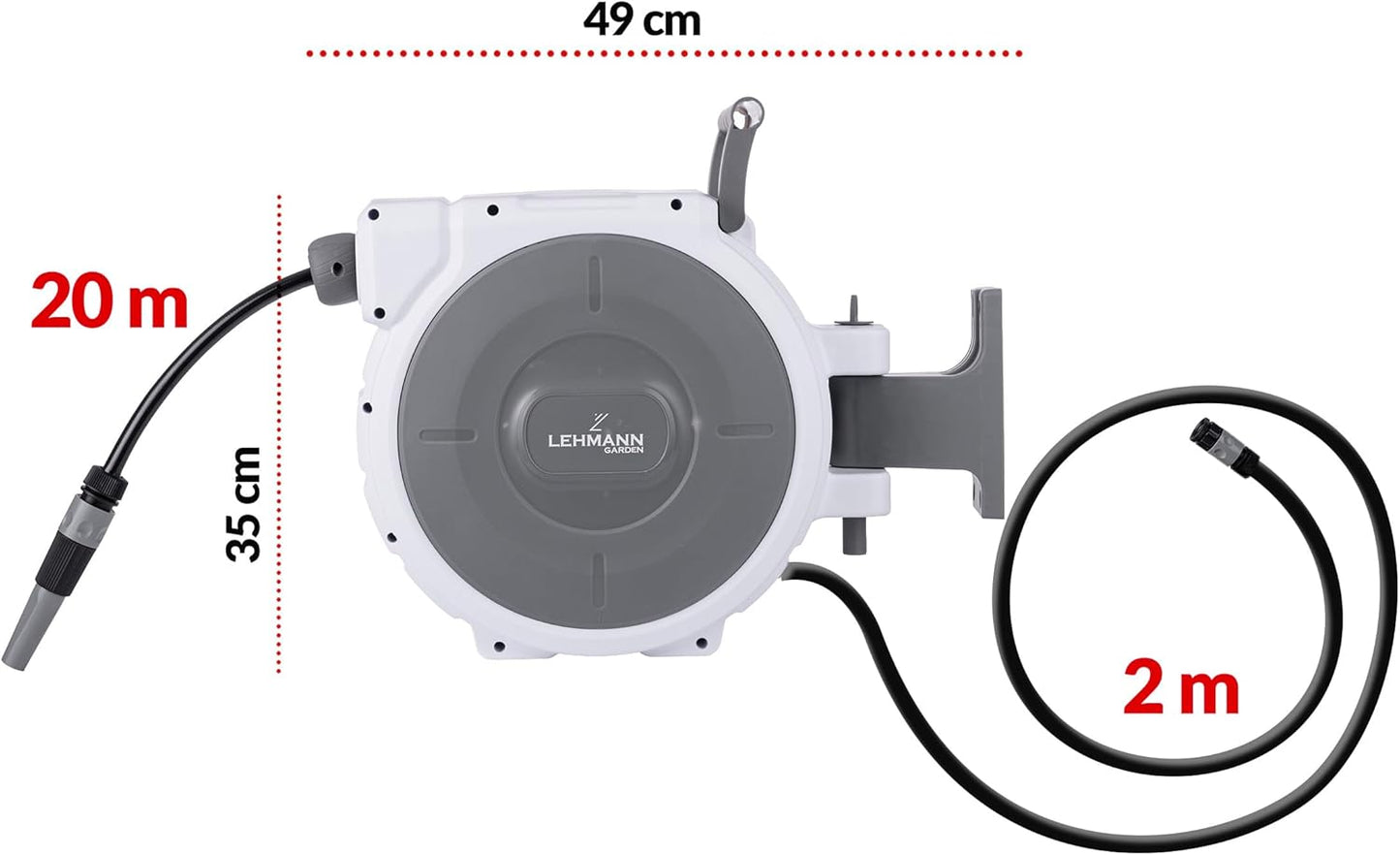Wand-Schlauchbox mit automatischem Aufroller, Weiss 20 m