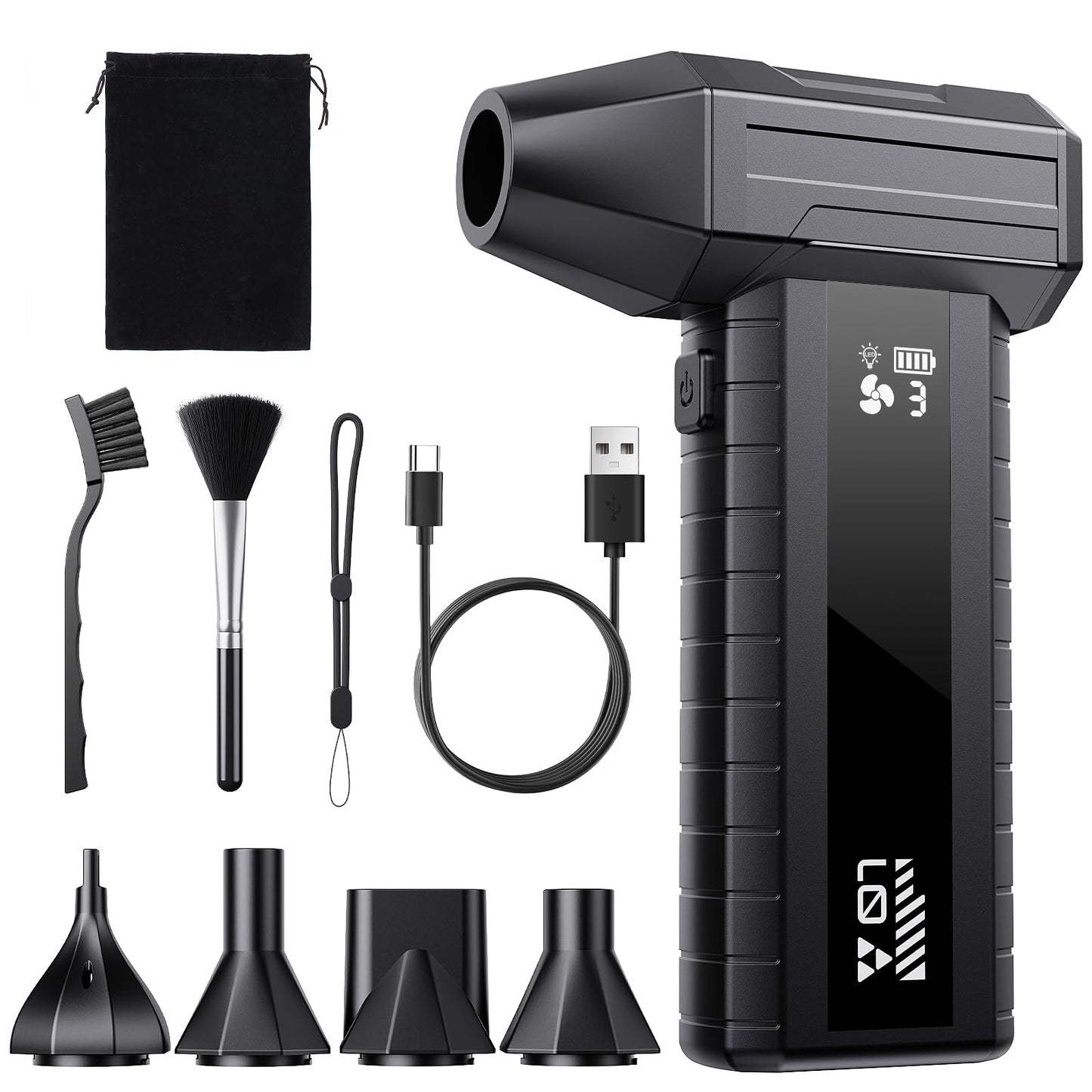 Elektrischer Air Duster W20B mit LED & Smart-Display, Schwarz
