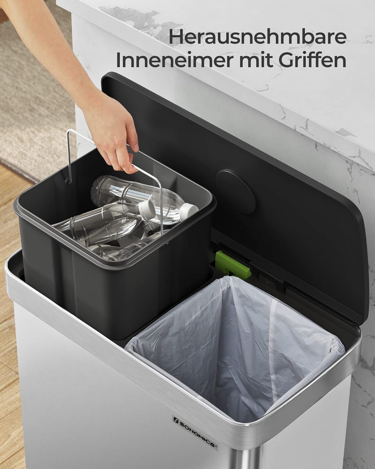 Mülltrennsystem mit Softclose LTB202E01 (2 x 30L), Silber