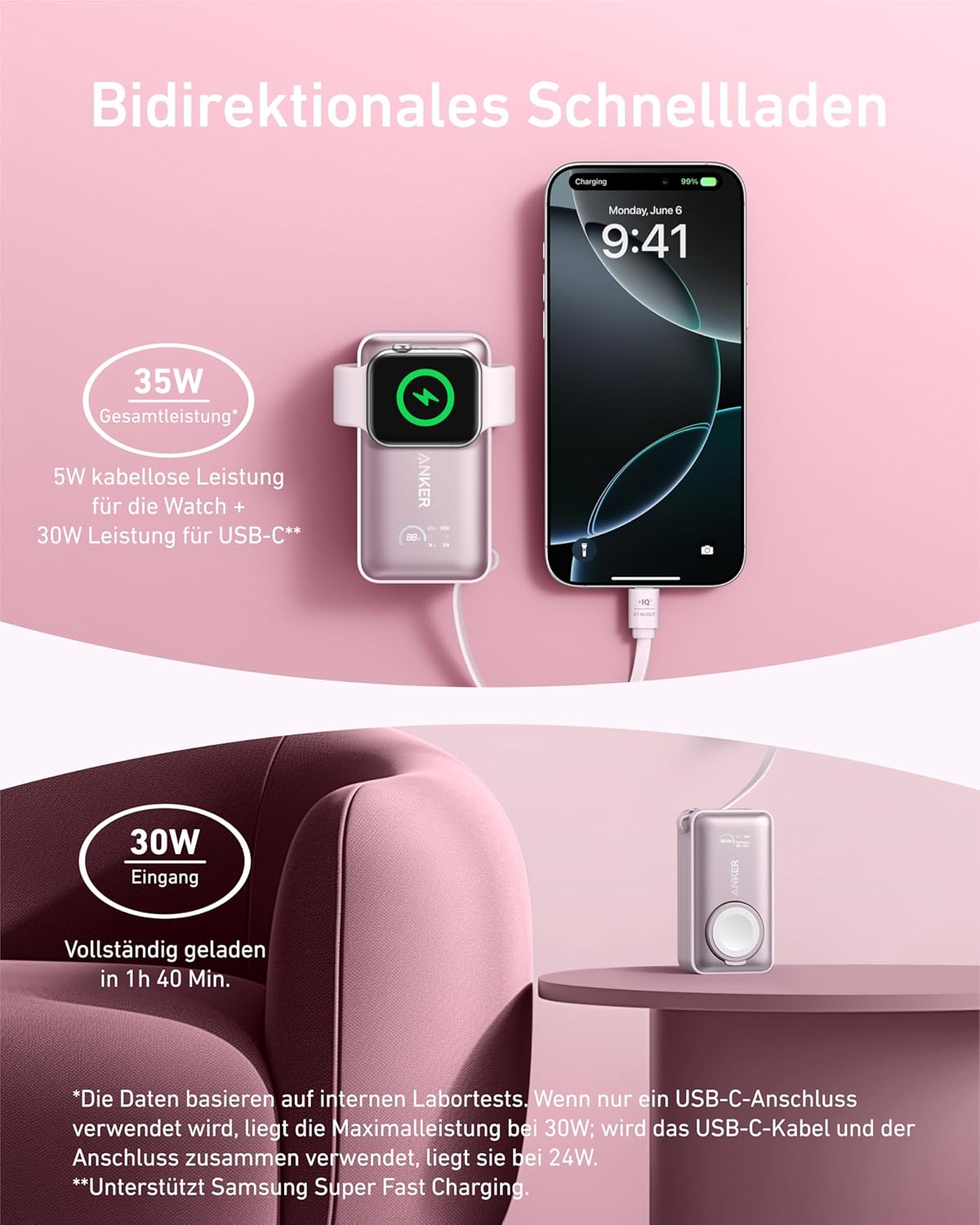 MagGo Powerbank für Apple Watch, Rosa