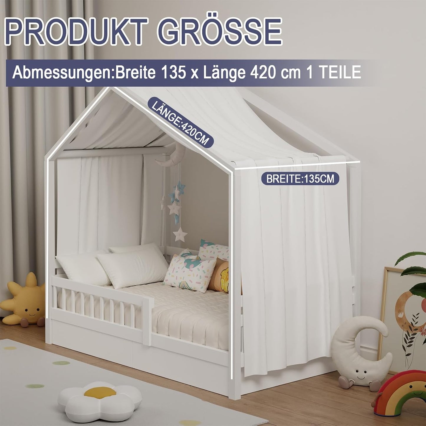 Betthimmel für Hausbett, H420 x B135 cm (1er Pack) Weiss