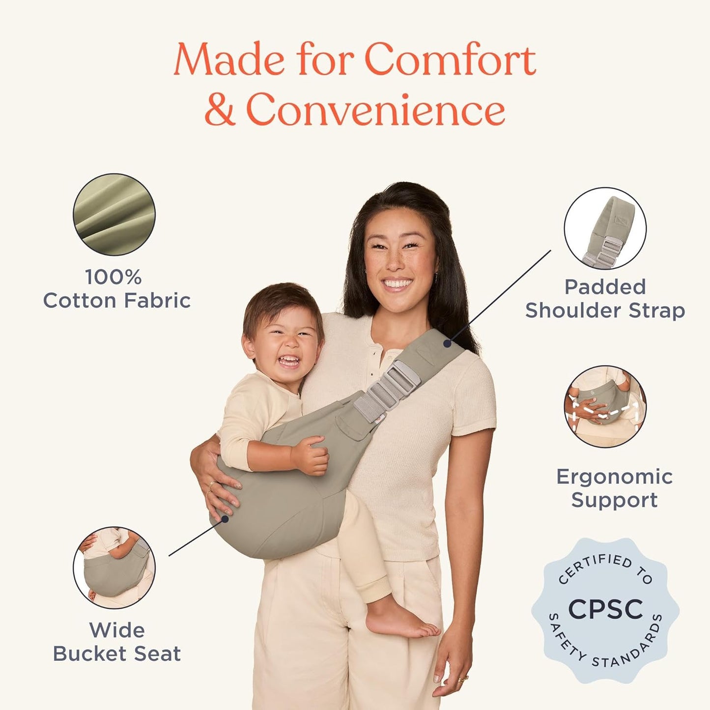 Ergonomische Babyhüfttrage, Soft Olive