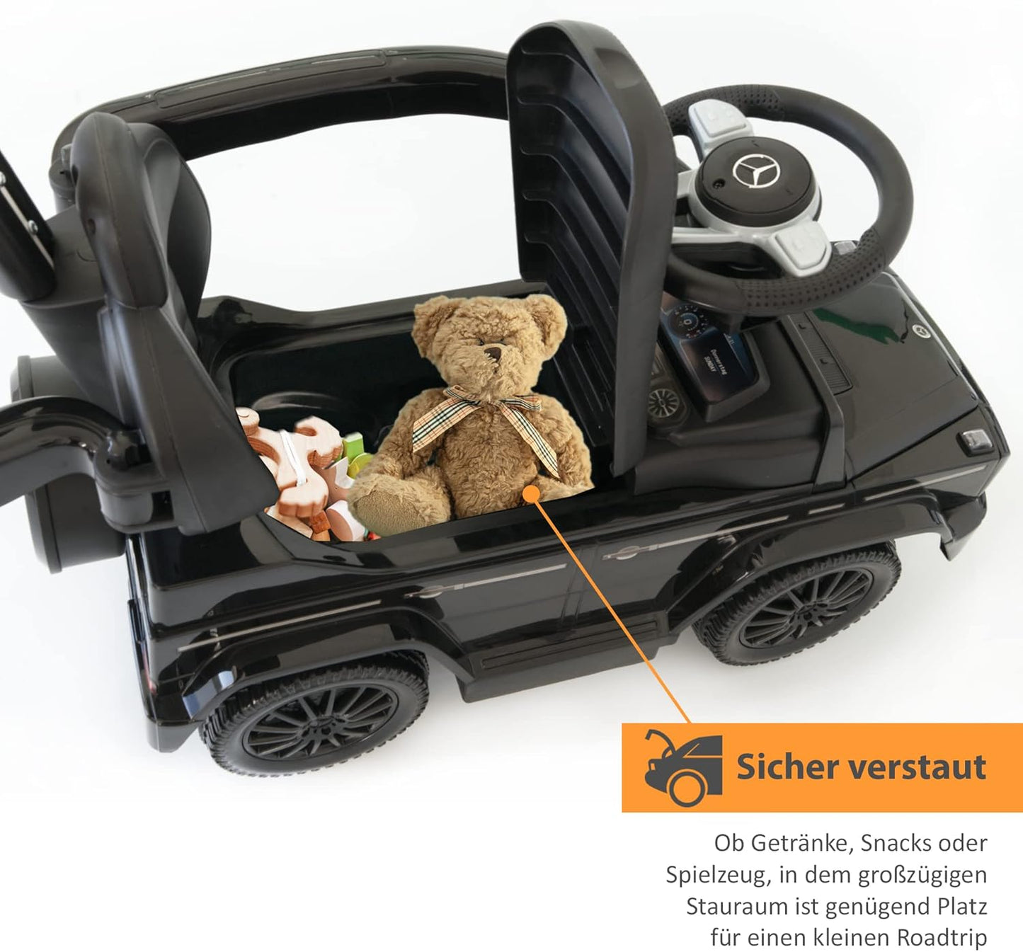 Rutschauto mit Schiebestange, Schwarz