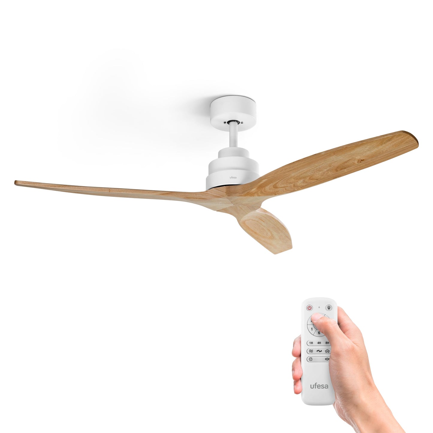 Deckenventilator mit Timer und Fernbedienung, Ohne Licht Weiss - Helles Holz