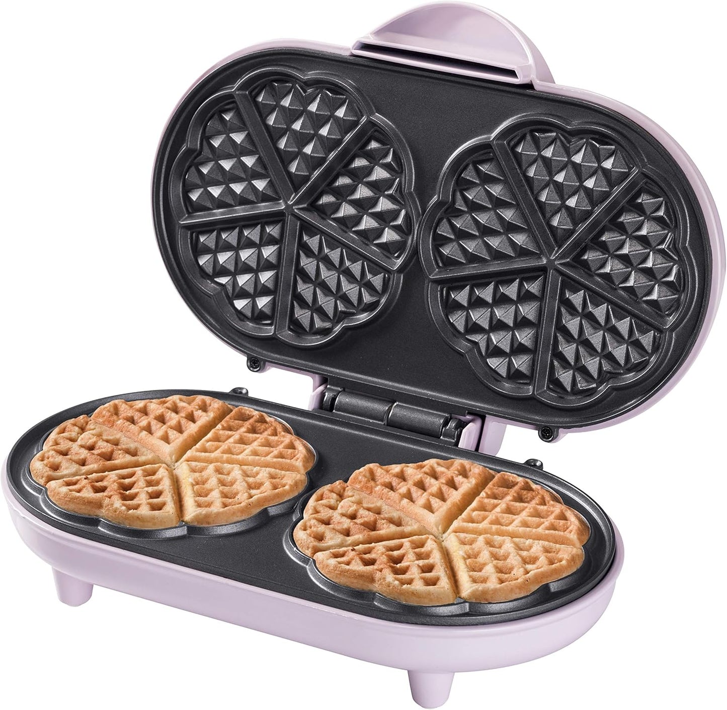 Doppel-Waffeleisen für Herzwaffeln mit Antihaftbeschichtung, Rosa