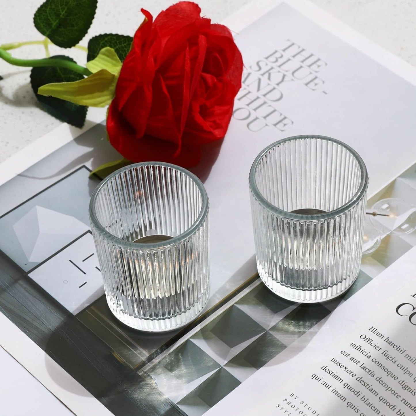 Teelichthalter-Set, Glas (12 Stück, Vintage Design), Transparent