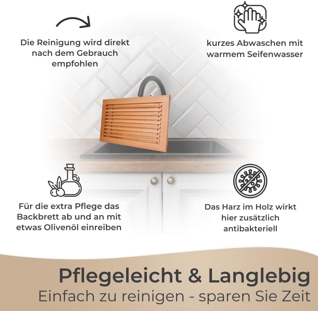 Brotschneidebrett mit Krümelgitter & Griffmulden, Brotschneidebrett Buchenholz