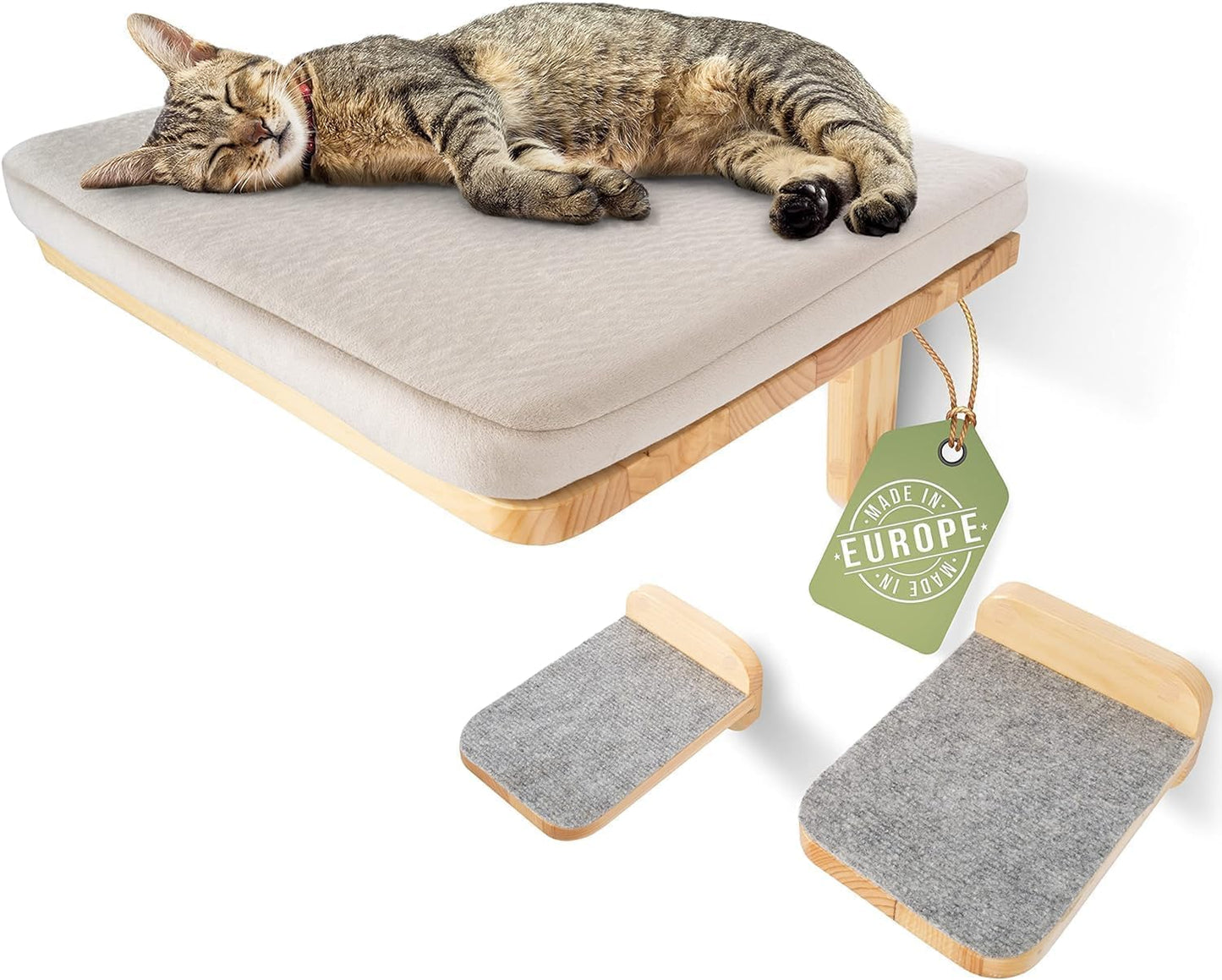 4-teilige Kletterwand für Katzen mit Wand-Kratzbaum, Massivholz