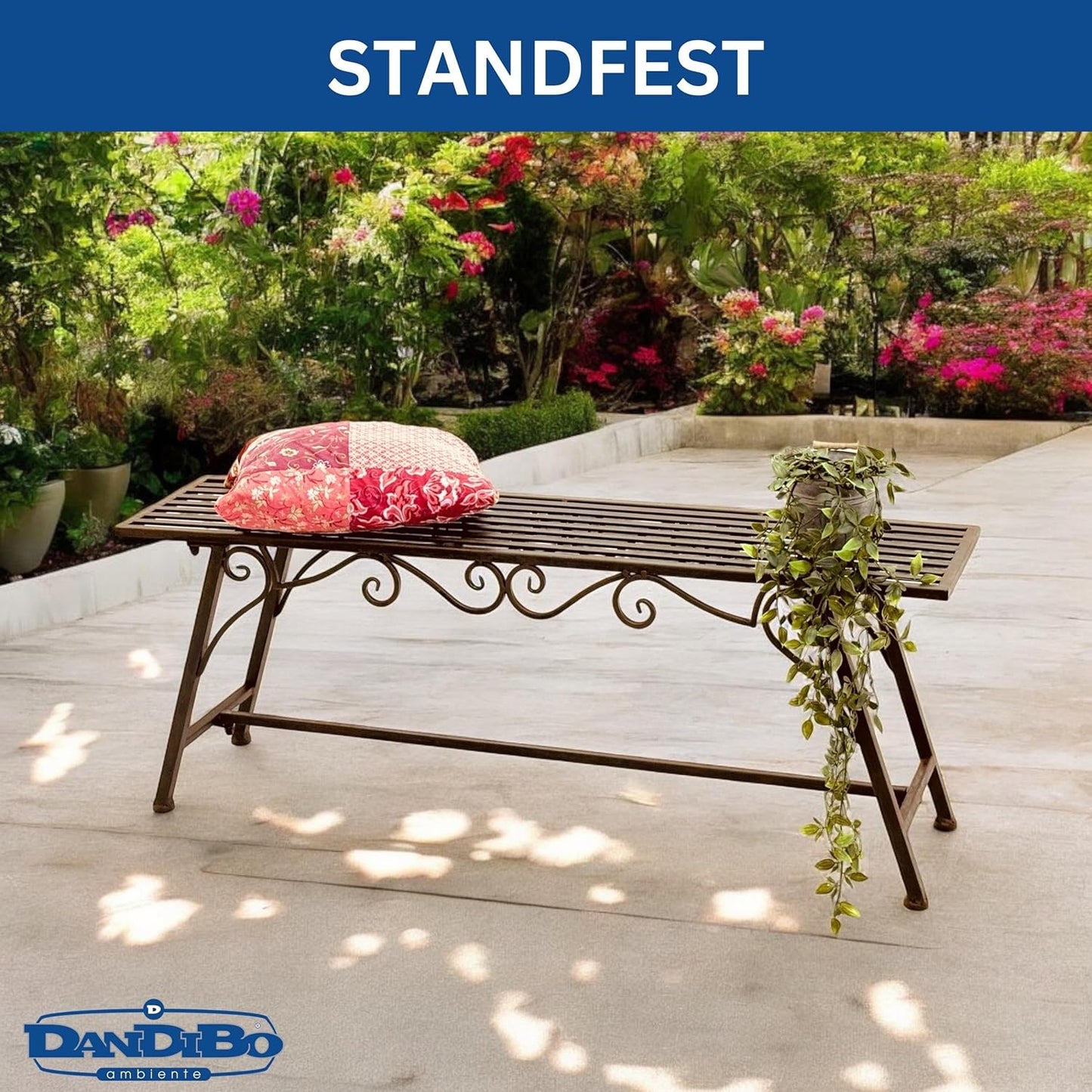 Wetterfeste Antik-Design Gartenbank Cucciu, 120 cm x 27 cm x 45 cm