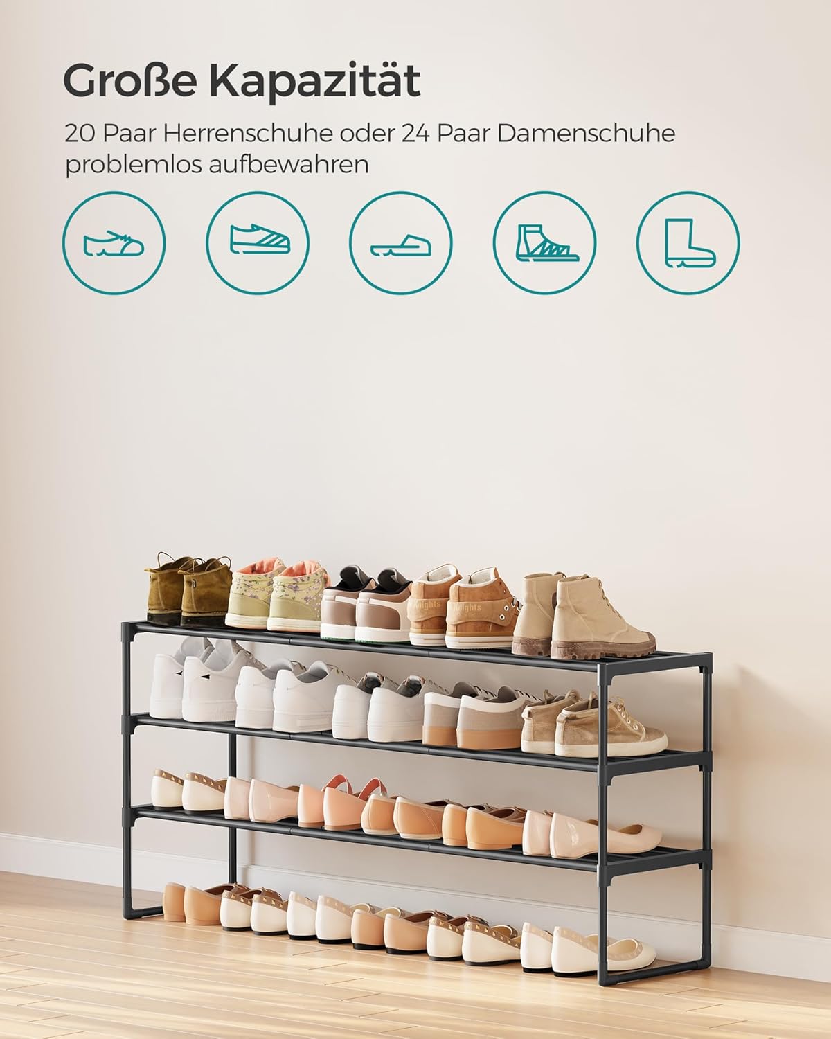 Schuhregal mit 3 Ebenen, Schwarz 3 Ebenen (117B cm)