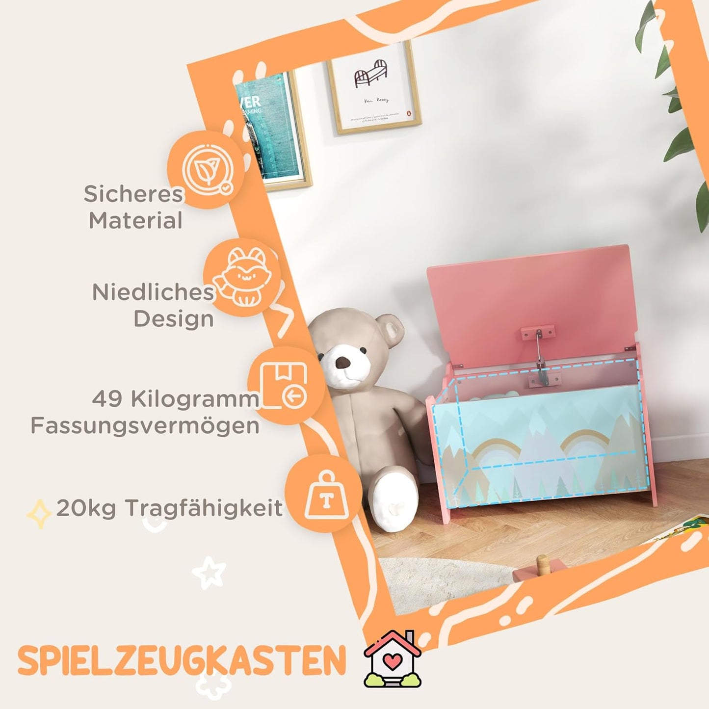 Spielzeugkiste mit Sicherheitsscharnier, Rosa
