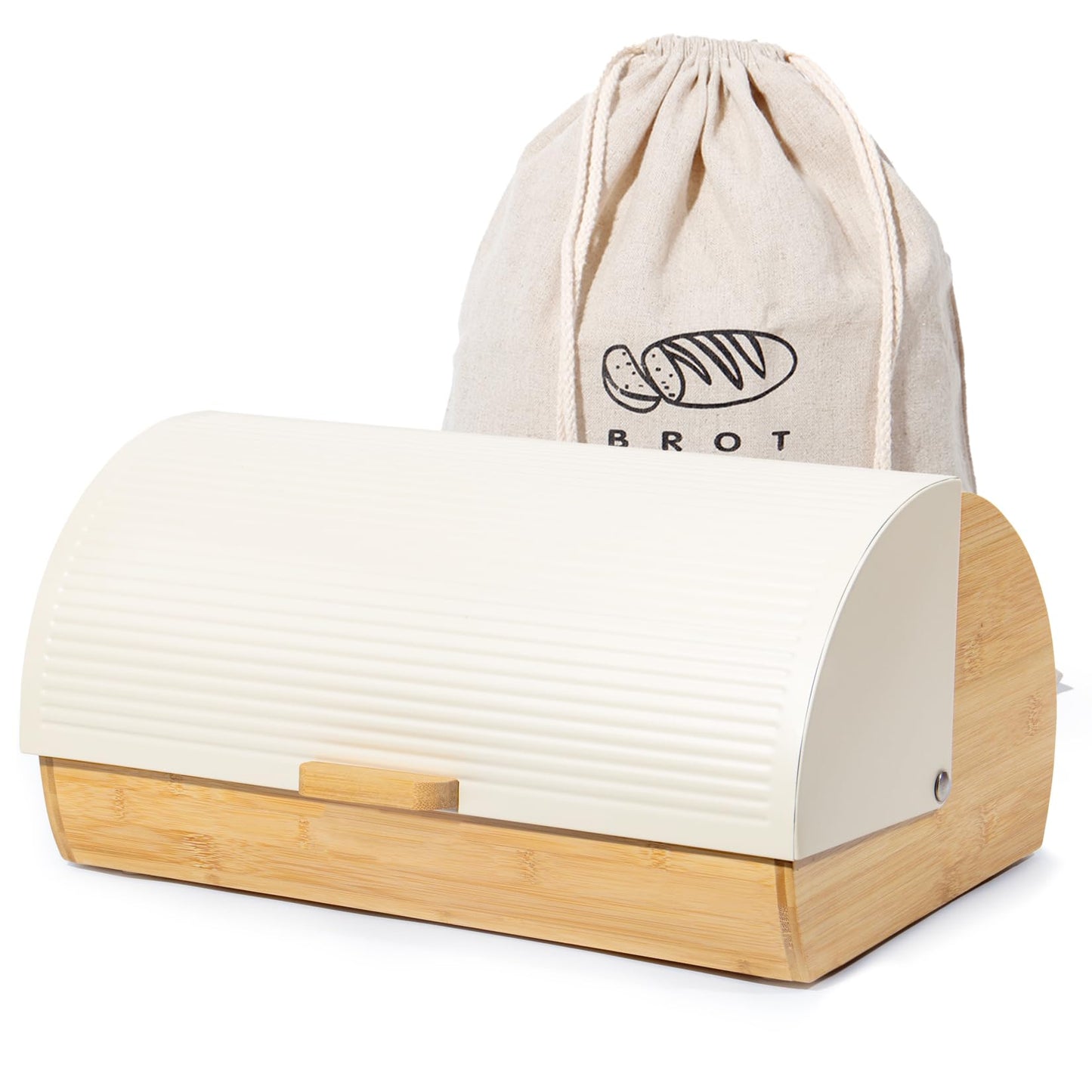 Brotkasten mit Deckel und Brotbeutel, Beige-39cm