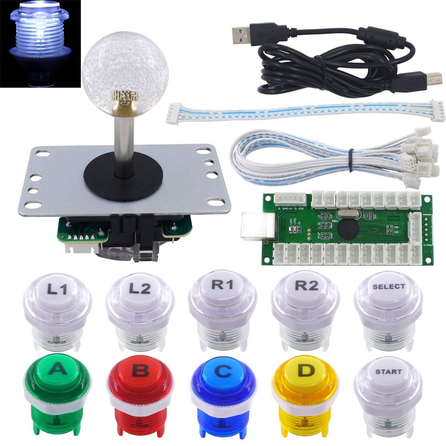 Arcade Stick DIY Kit mit 10 LED Tasten & Joystick, multicolor