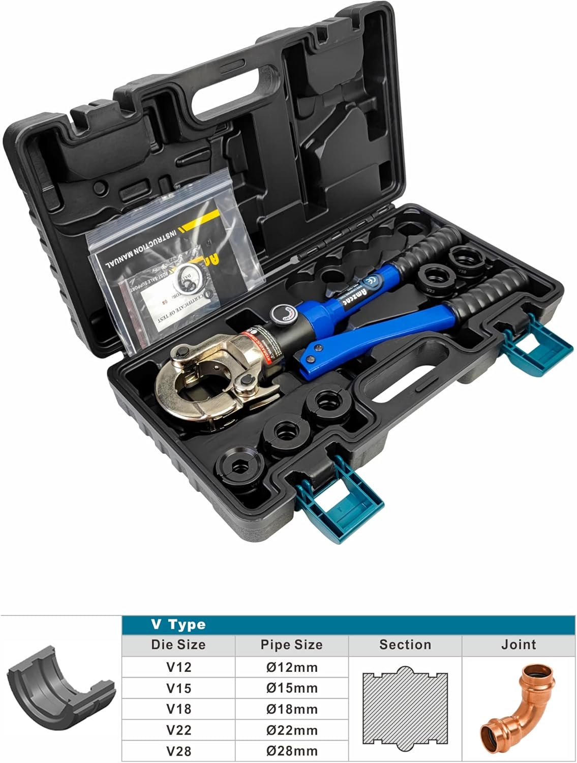 AMZ-1632 Presszange, V-Kontur 12-15-18-22-28