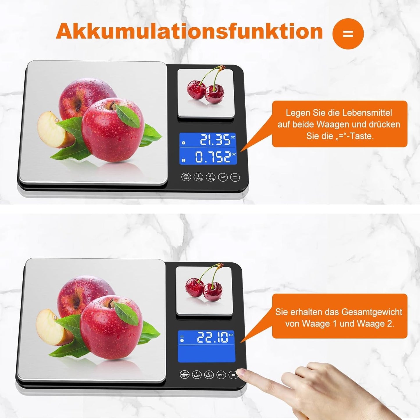 Digitale Küchenwaage mit Doppelplattformen & Feinwaage, schwarz-3