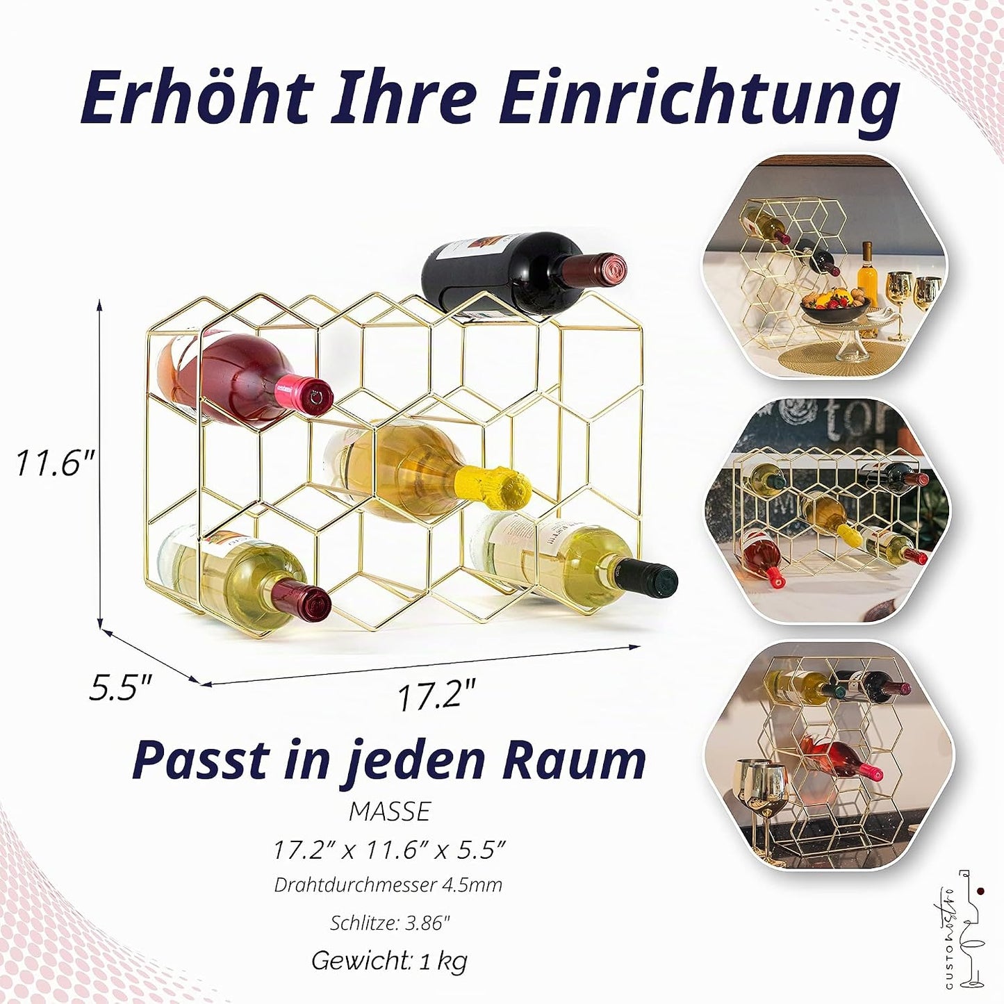Modernes Weinregal für 14 Flaschen, Gold 14 Flaschen
