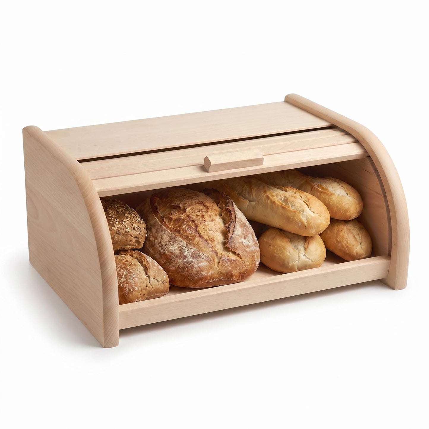Brotkasten aus Buchenholz mit Rolltop, XL 39x29x17,5 cm, Natur XL