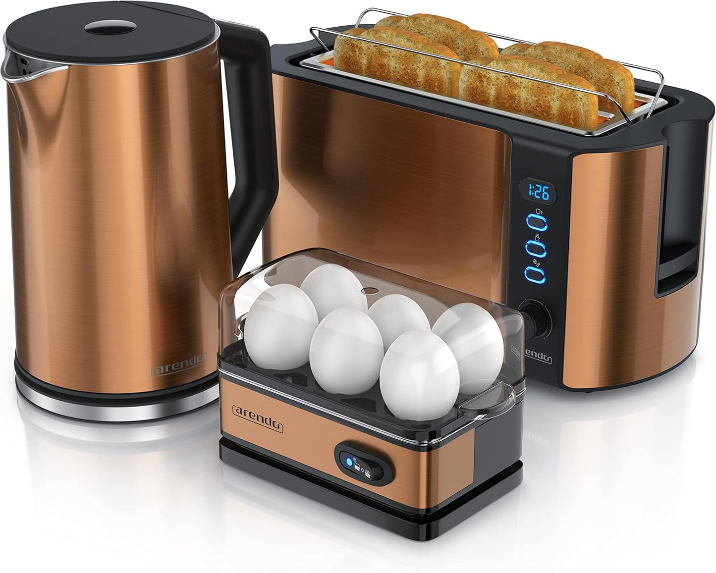 3-teiliges Küchenset mit Wasserkocher, Toaster & Eierkocher, D: Kupfer