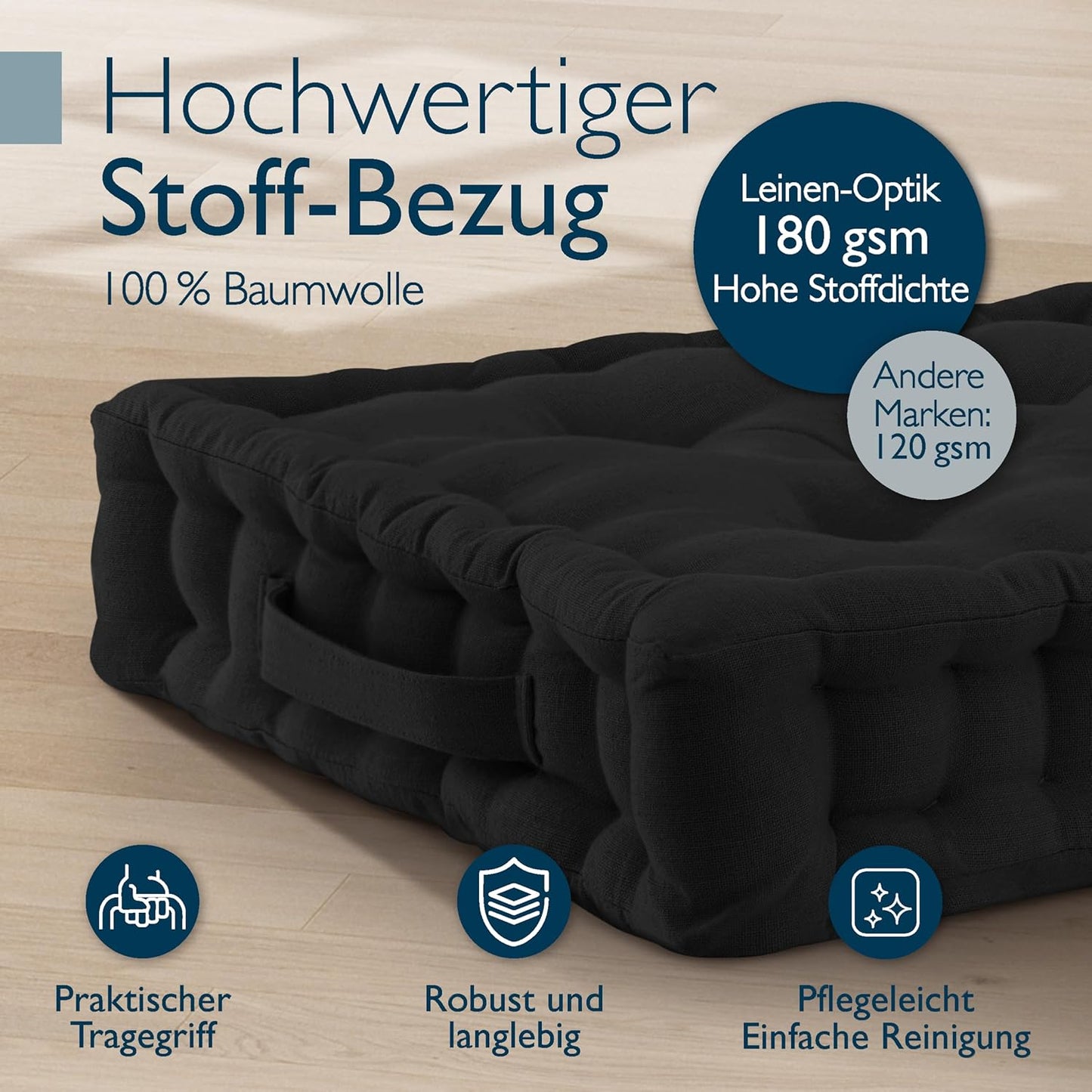 4er-Set Sitzkissen, 50x50 cm, 4 Kissen Schwarz