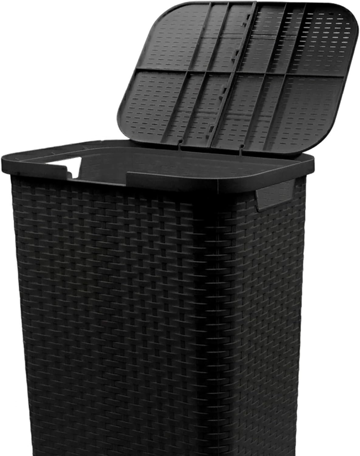 Wäschekorb mit Deckel in Rattan-Optik, Dunkelgrau