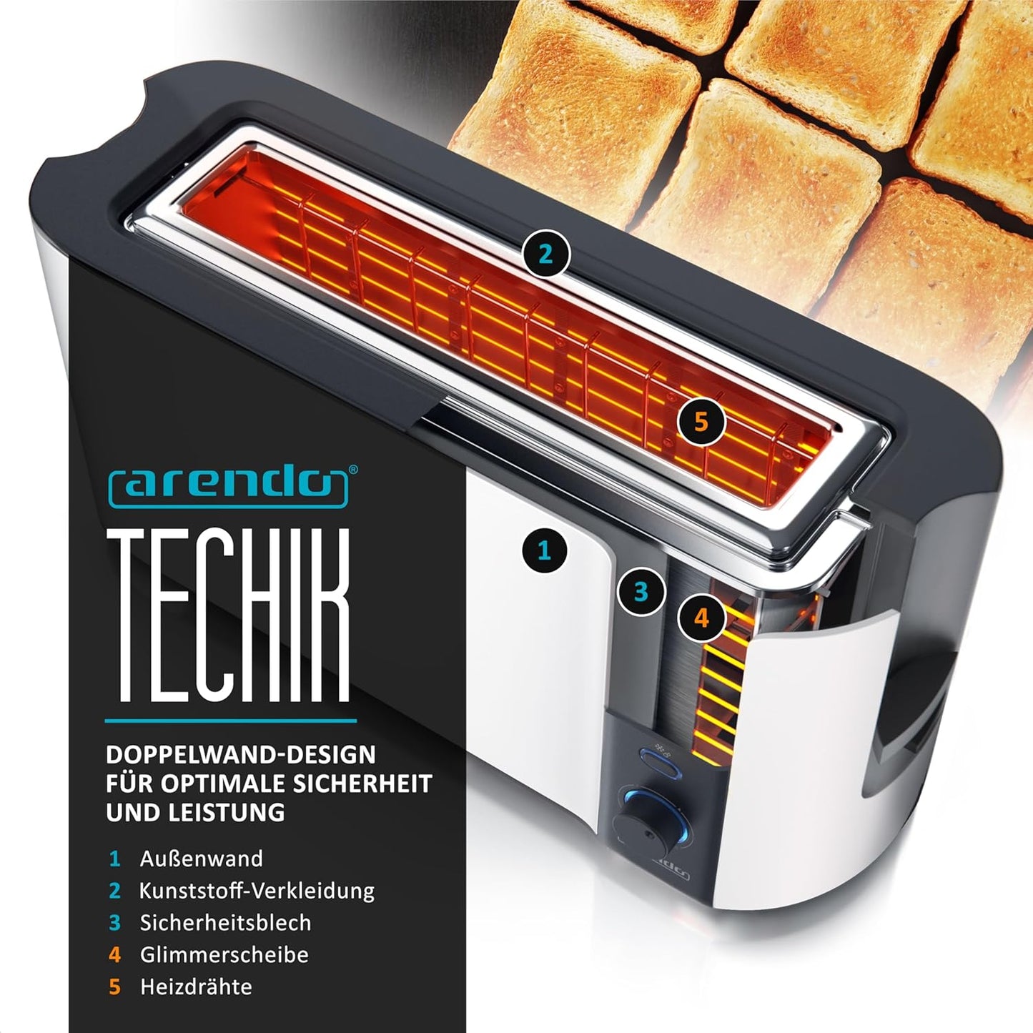 Langschlitz-Toaster mit Defrost- und Brötchenfunktion, C: Weiss Matt