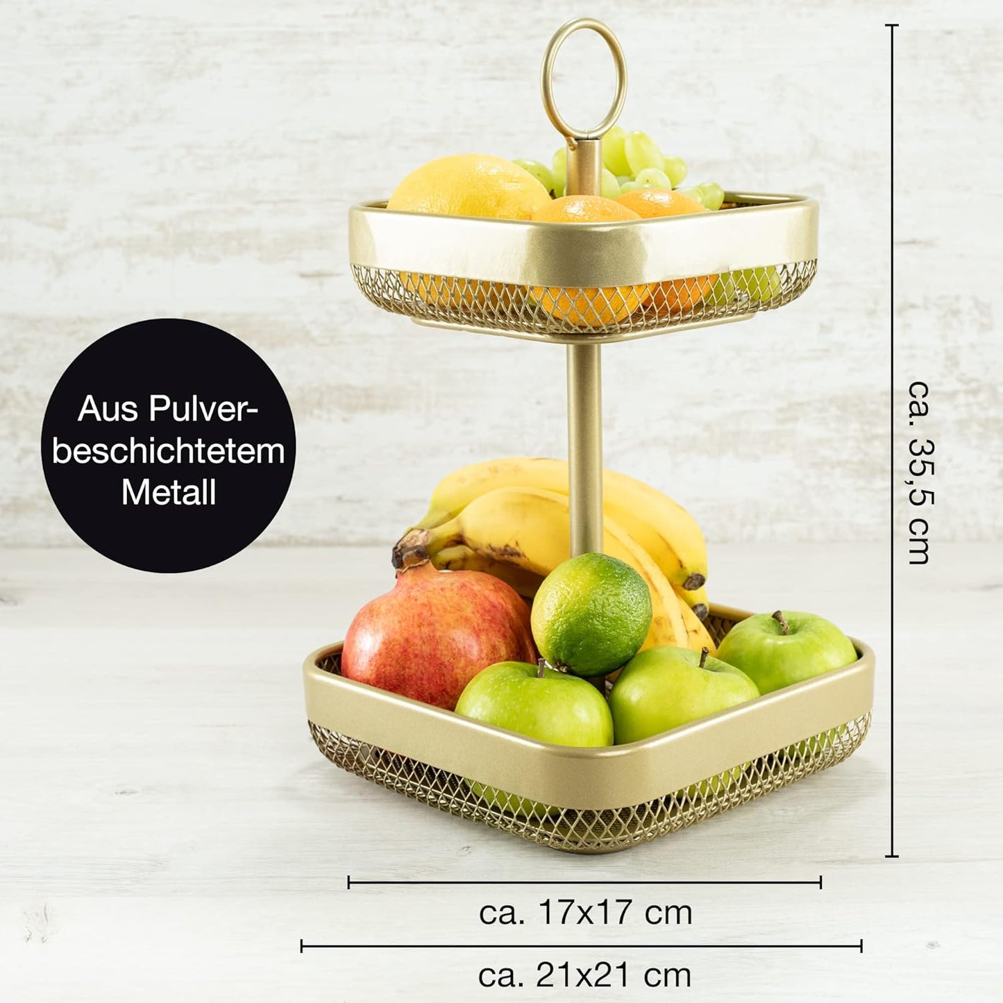 Moderne Obst-Etagere, Gold Eckig