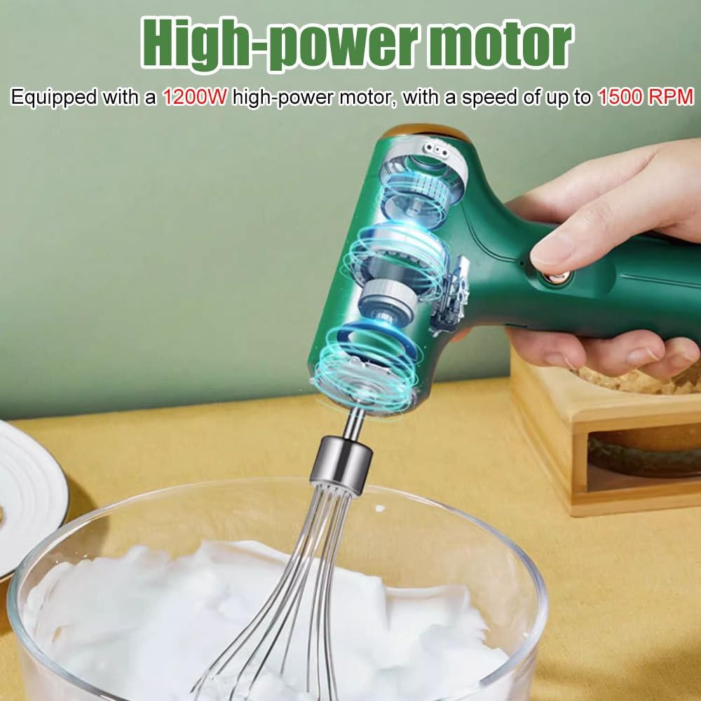 Kabelloser Handmixer mit Schneebesen, Grün