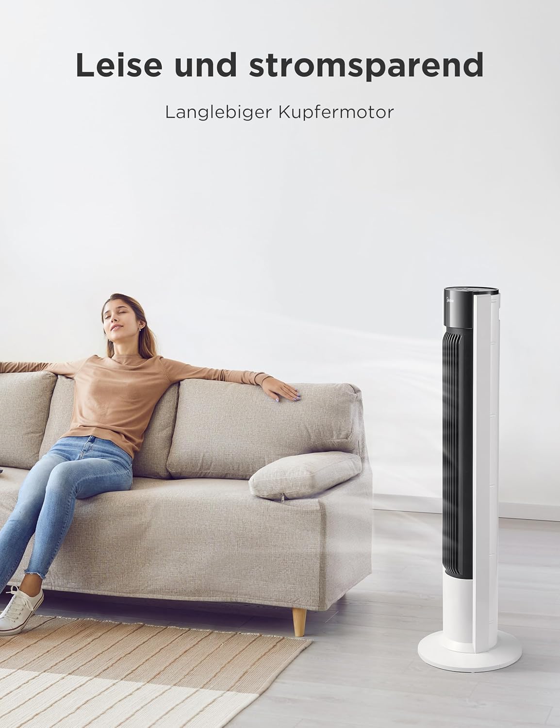 Turmventilator mit Fernbedienung und Timer, 106cm-7H Timer-weiss