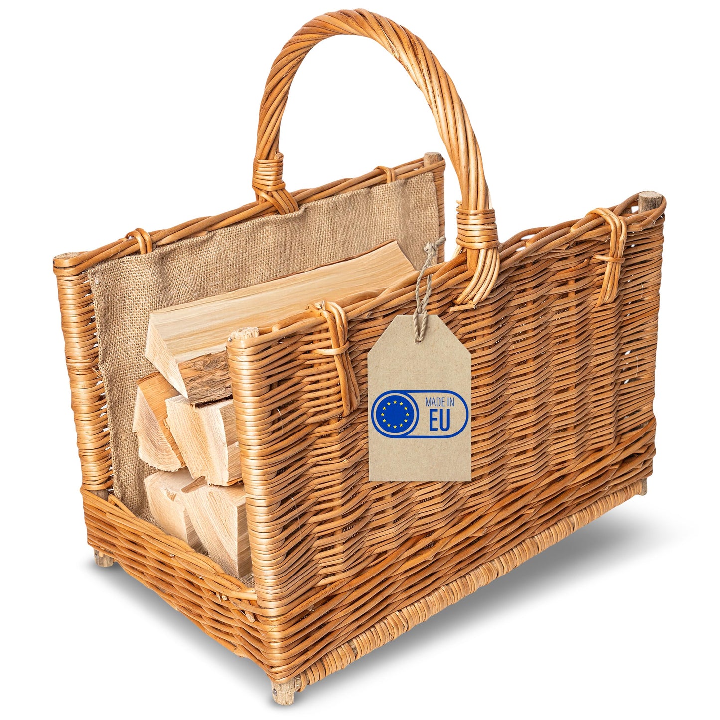 Kaminkorb aus Rattan für Kaminholz, mit Jute 45 x 30 x 47 cm Braun