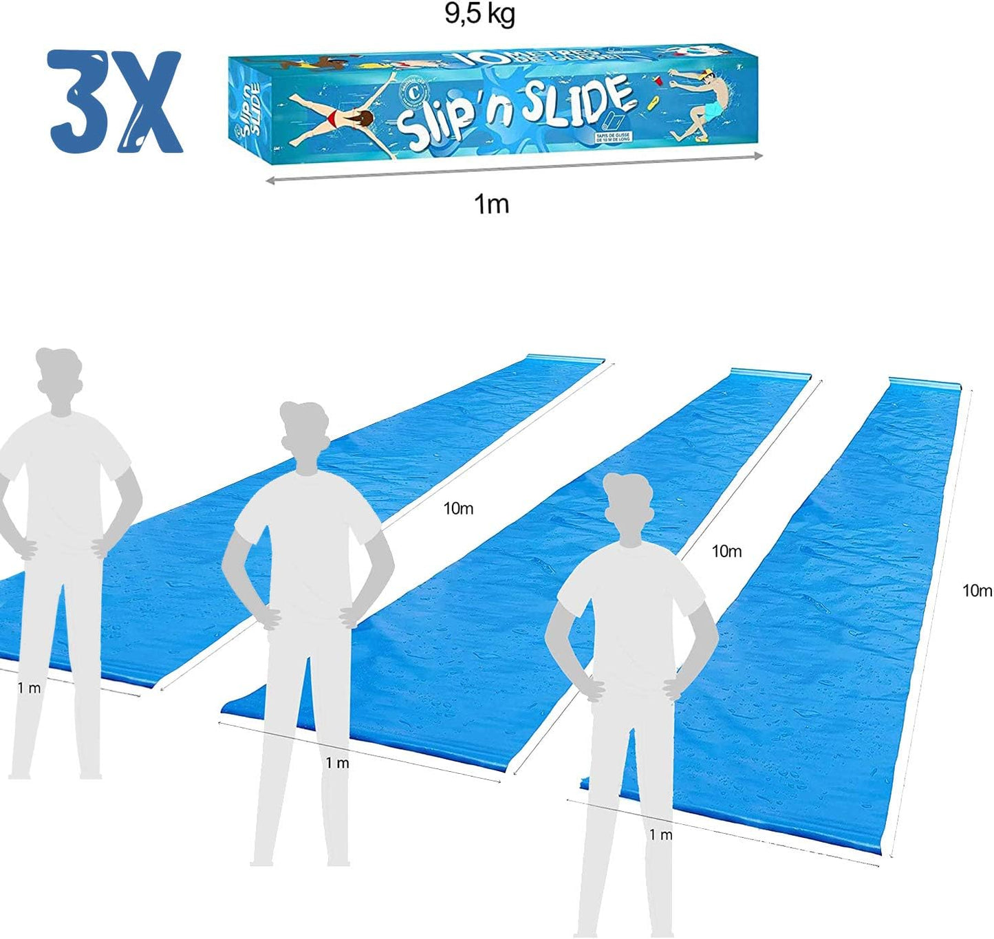 Dreifache Wasserrutschmatte XXXXXL (3x10 Meter), 3 Slip'n Slide