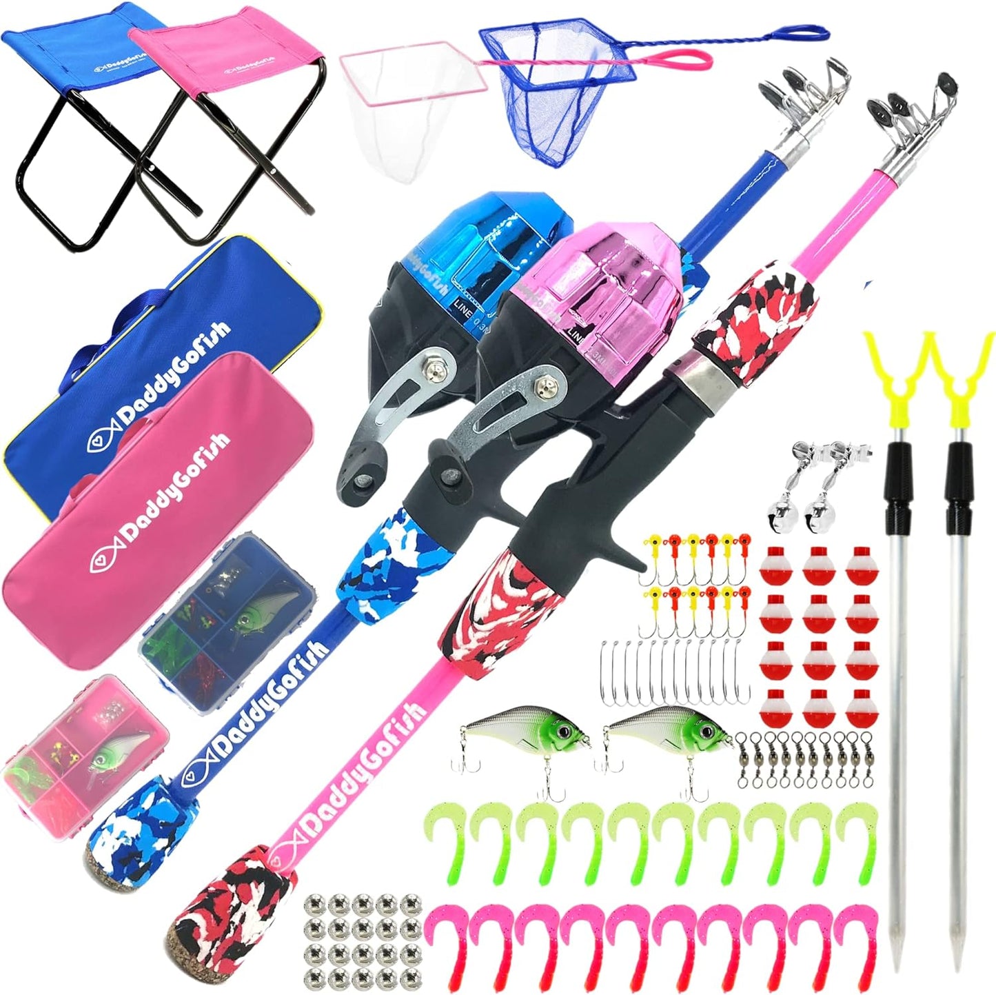 Kinder Angelset, 2er-Pack – Blau + Rosa, 5ft