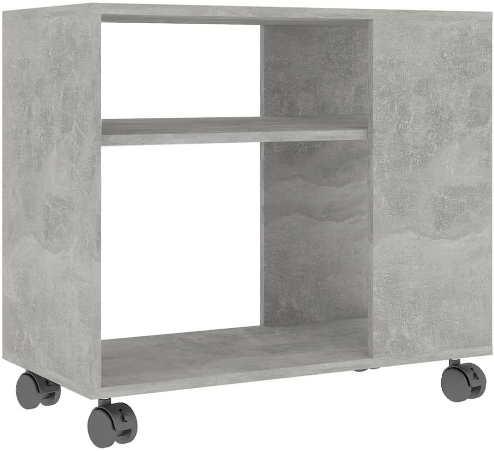 Beistelltisch mit Rollen und 2 Ebenen (70x35x55 cm), Betongrau